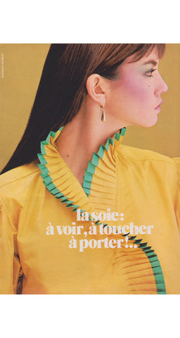 1983 Documented Silver Silk Taffeta Ruffle Collar Blouse