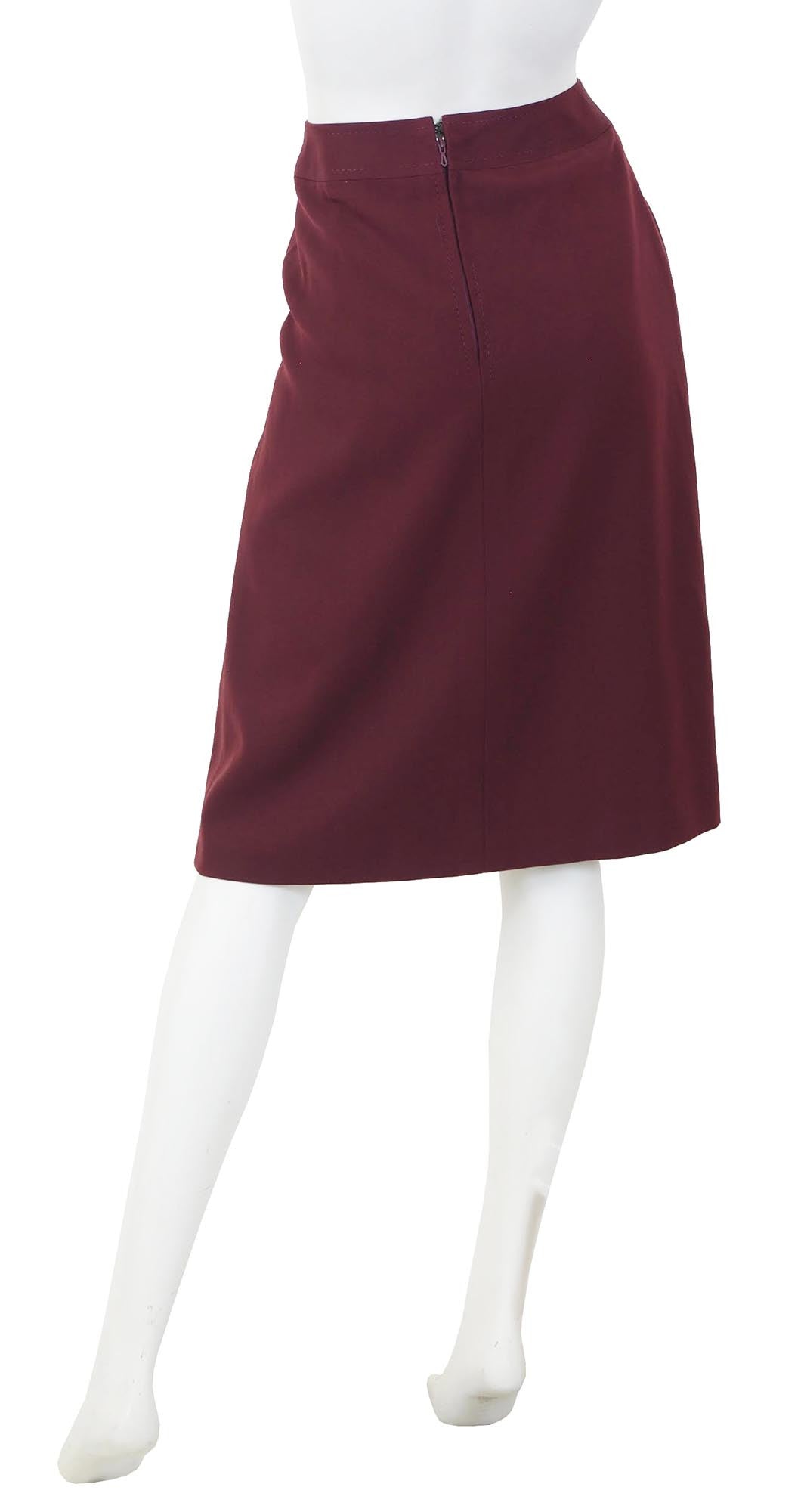1970s Burgundy Wool Pleated Horsebit Skirt