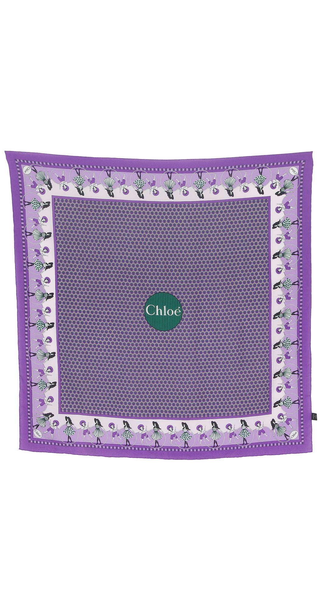 Large Deco Print Purple Silk Crepe Signature Scarf