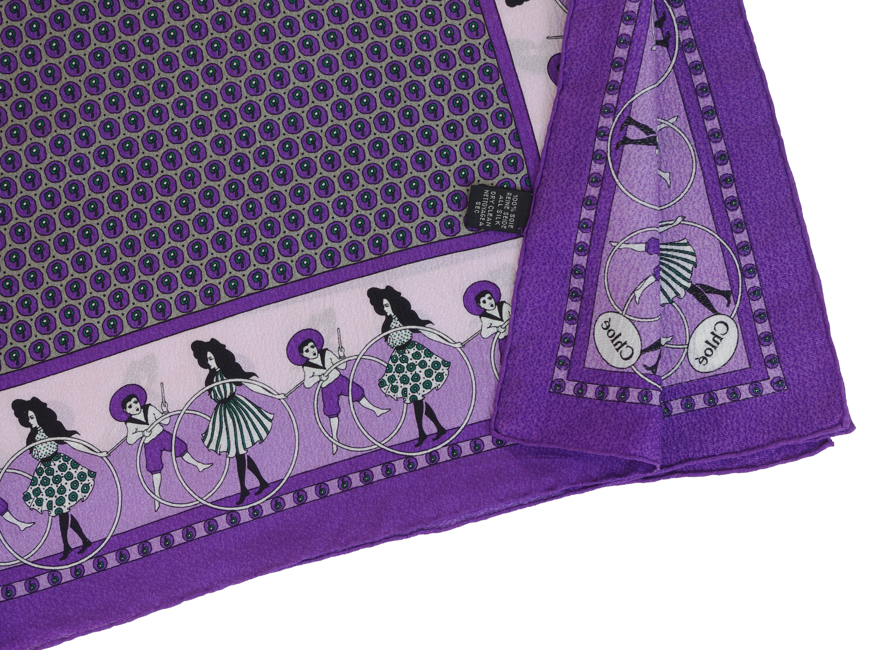 Large Deco Print Purple Silk Crepe Signature Scarf