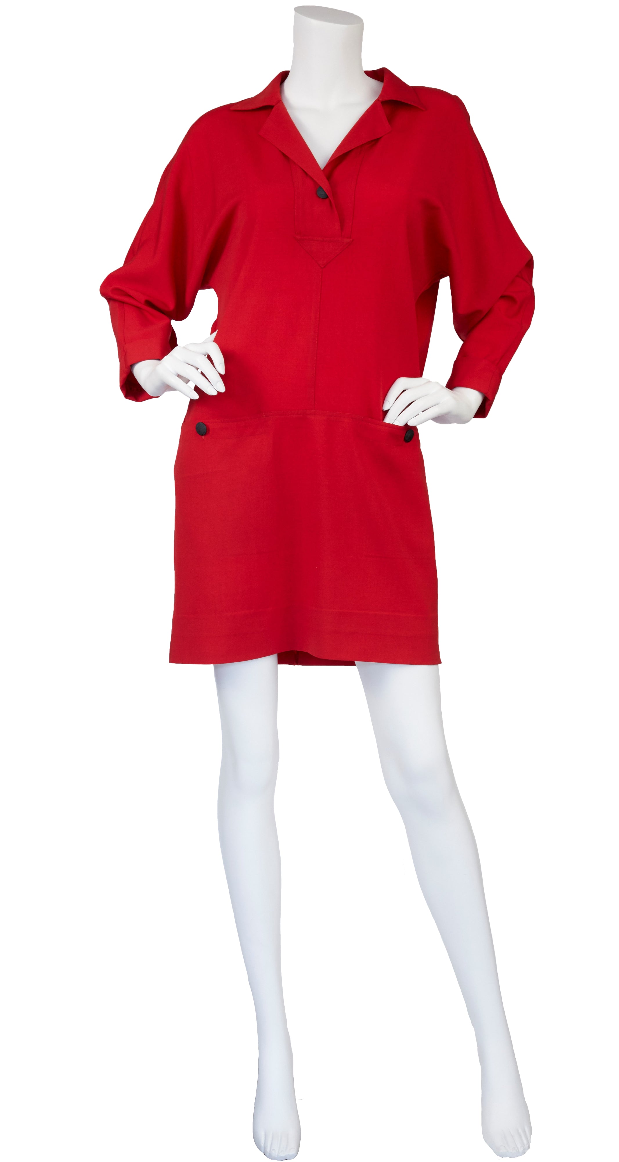 1980s Red Wool Challis Sack Dress