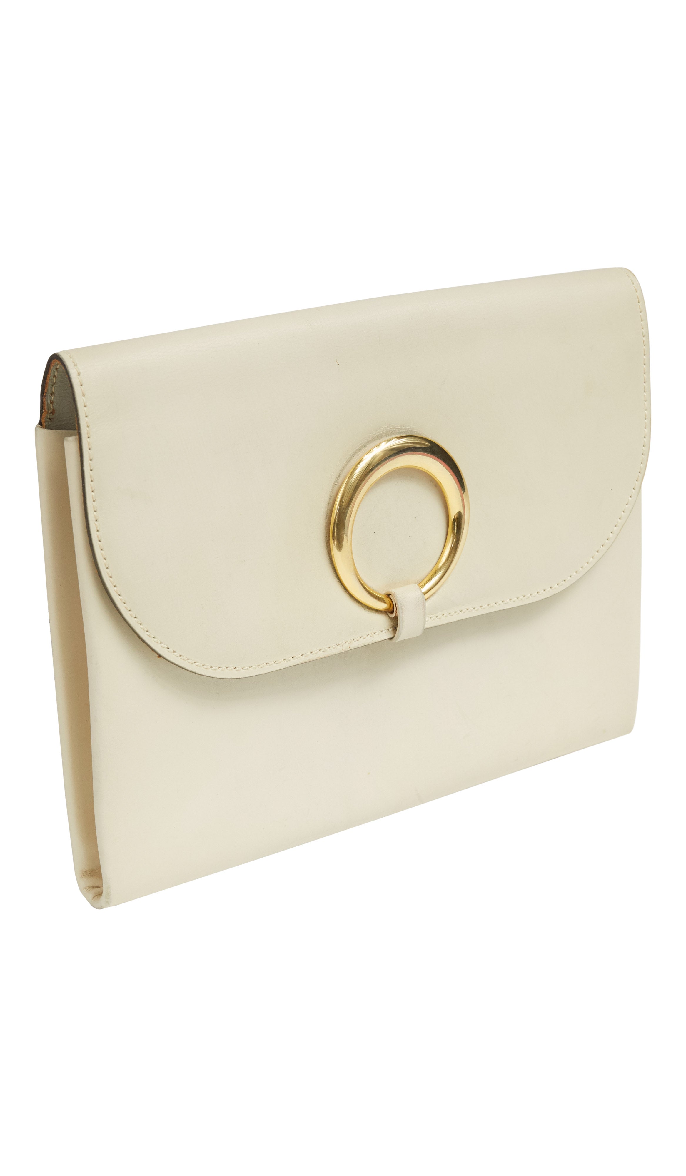 1970s Ivory Genuine Leather Envelope Clutch