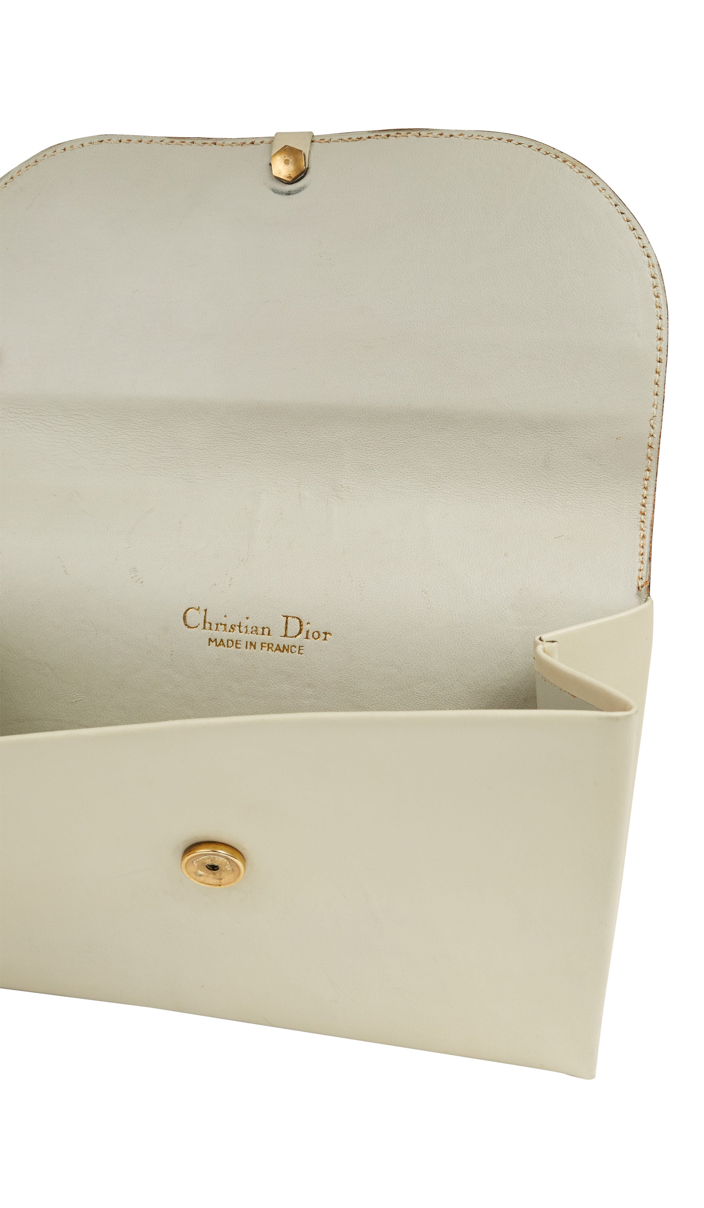 1970s Ivory Genuine Leather Envelope Clutch