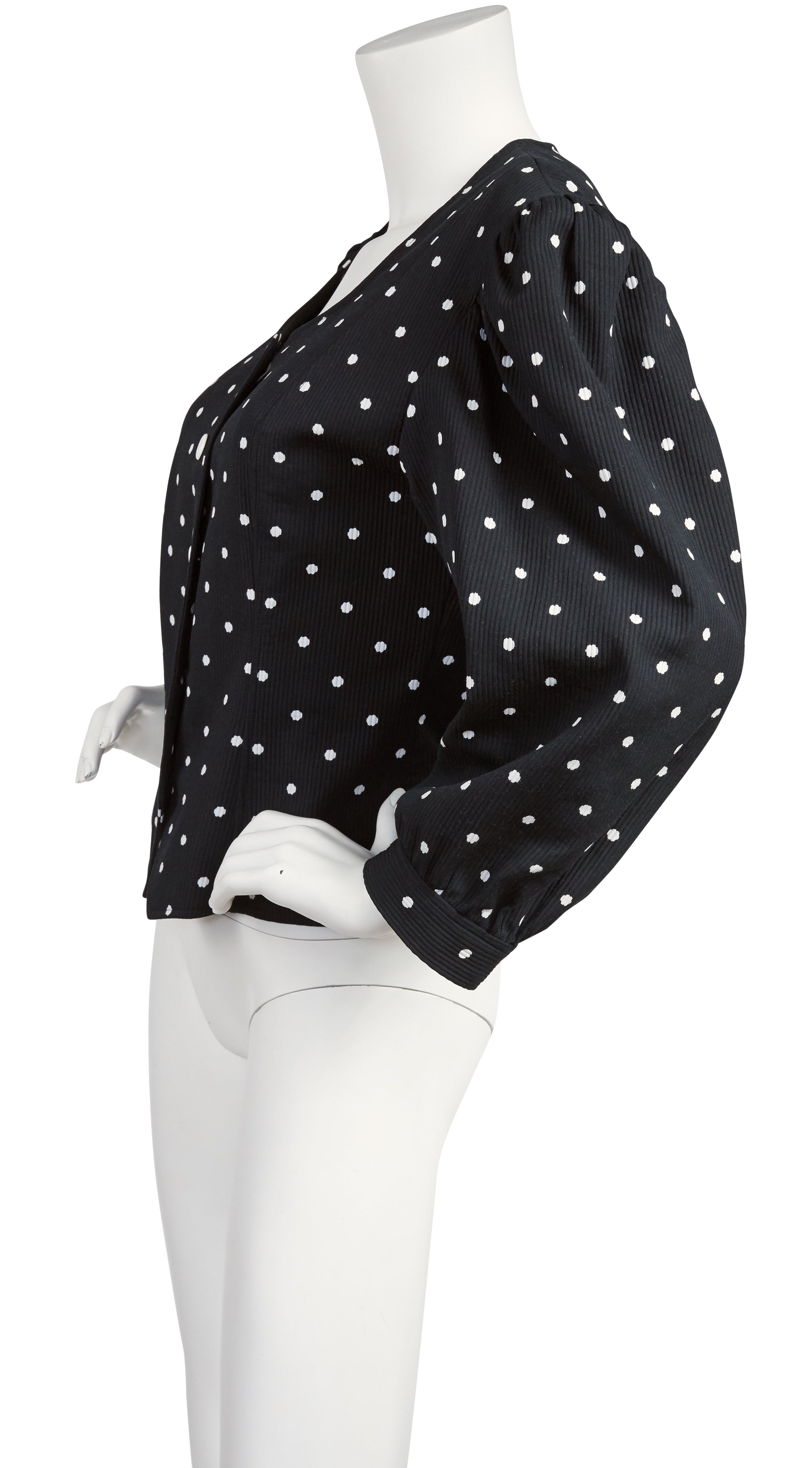 1980s Black & White Polka-Dot Cotton Puff Sleeve Jacket