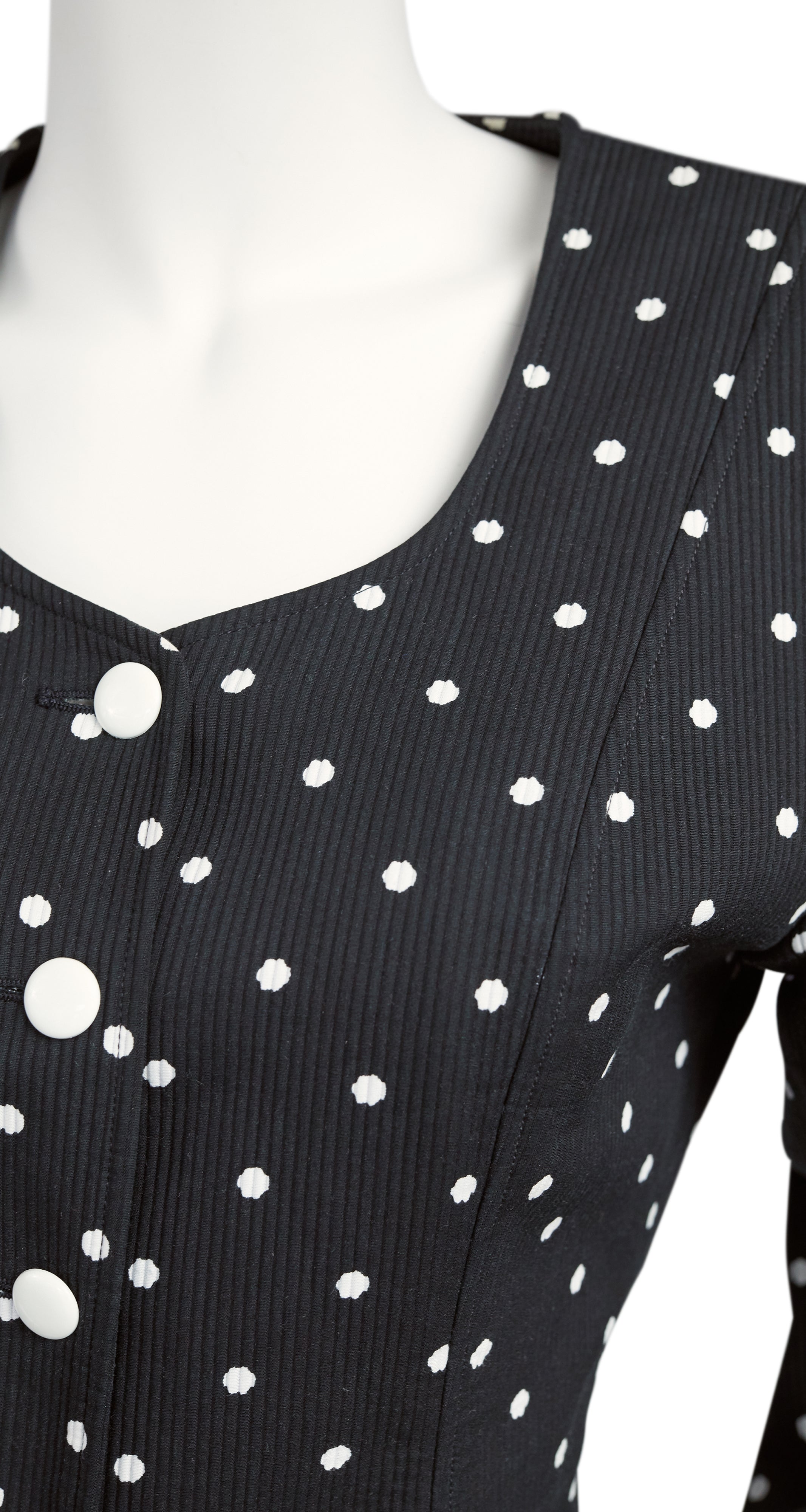1980s Black & White Polka-Dot Cotton Puff Sleeve Jacket