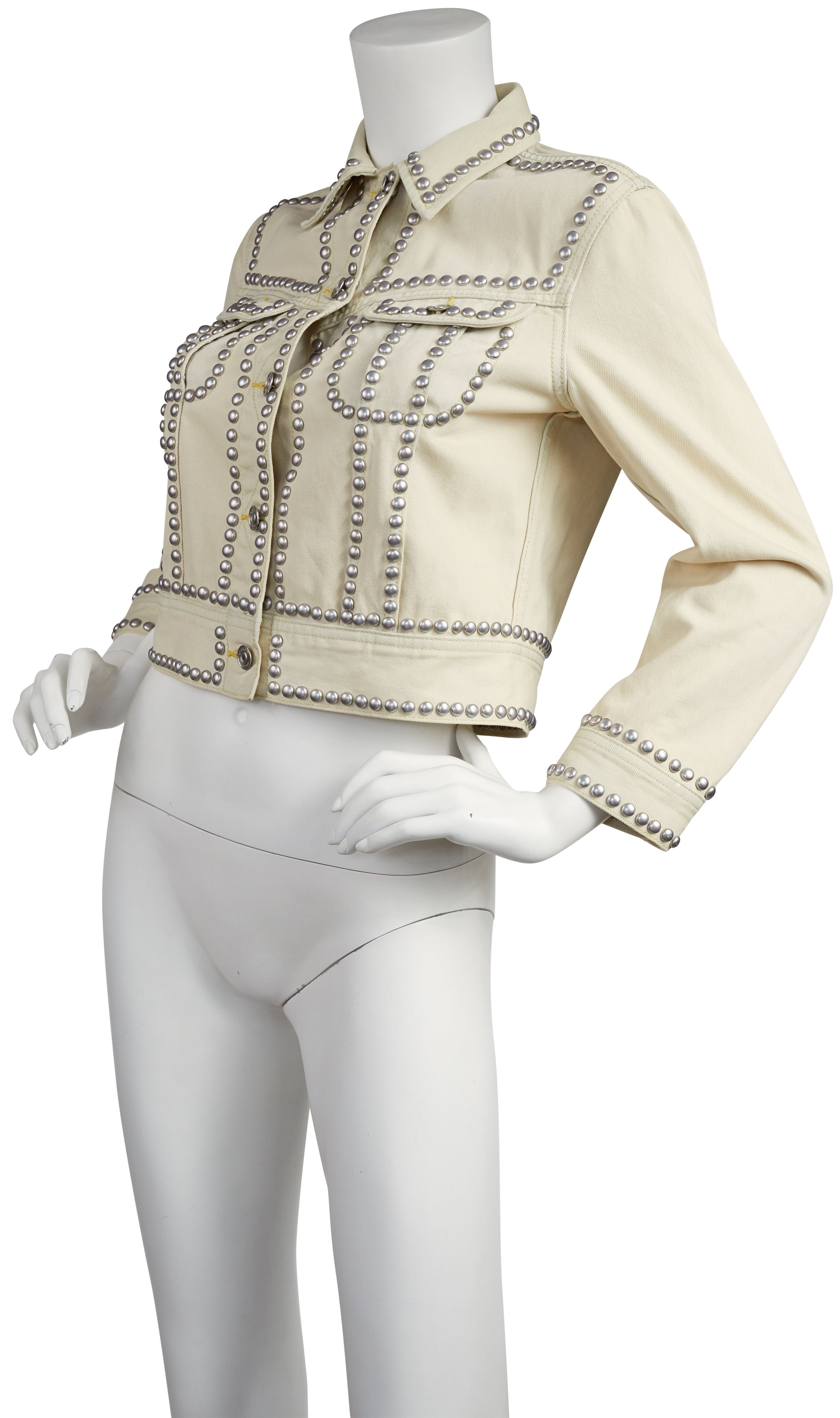 2015 S/S NWT Roncelli Style Studded Bleached Denim Jacket