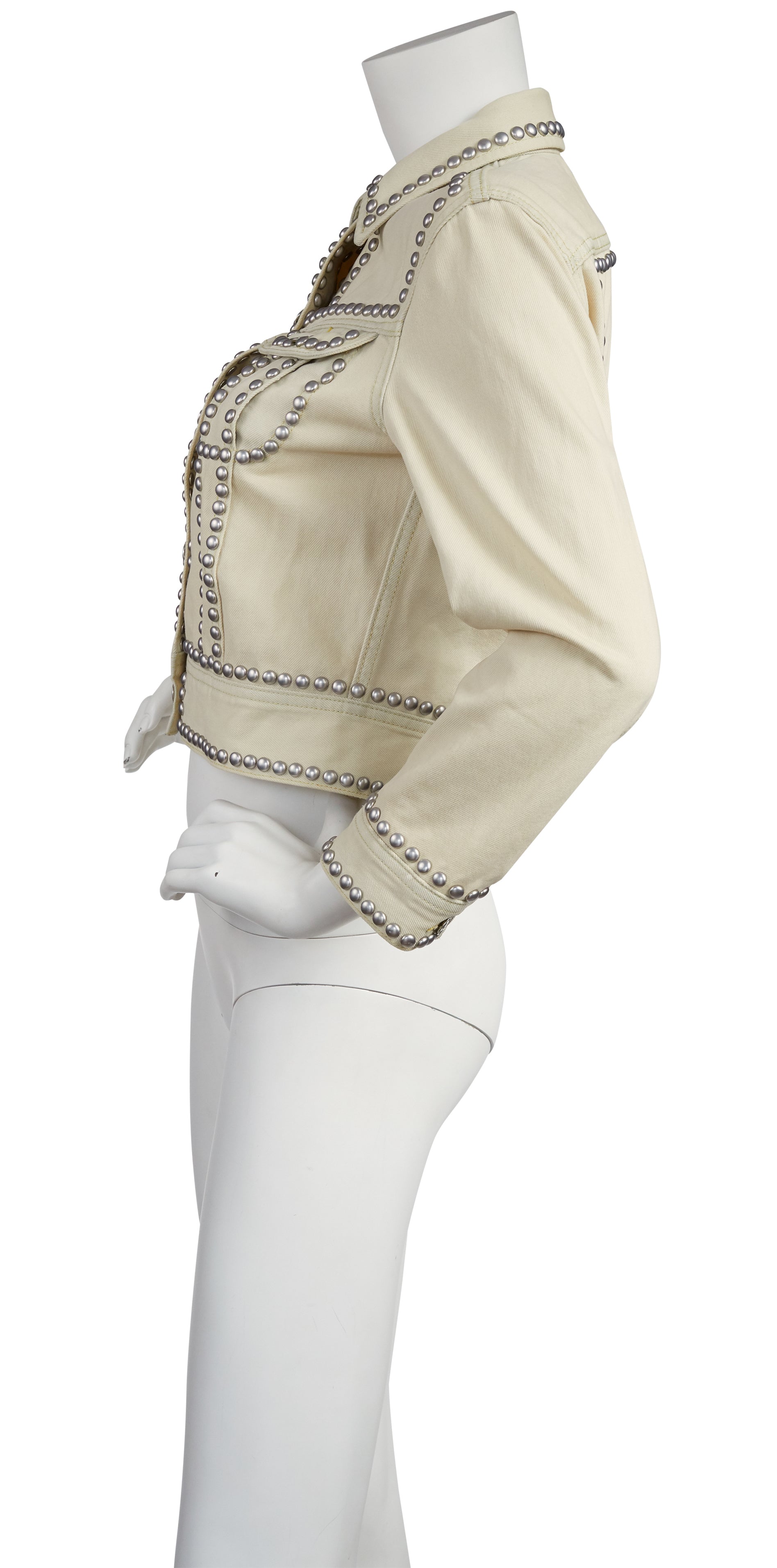 2015 S/S NWT Roncelli Style Studded Bleached Denim Jacket