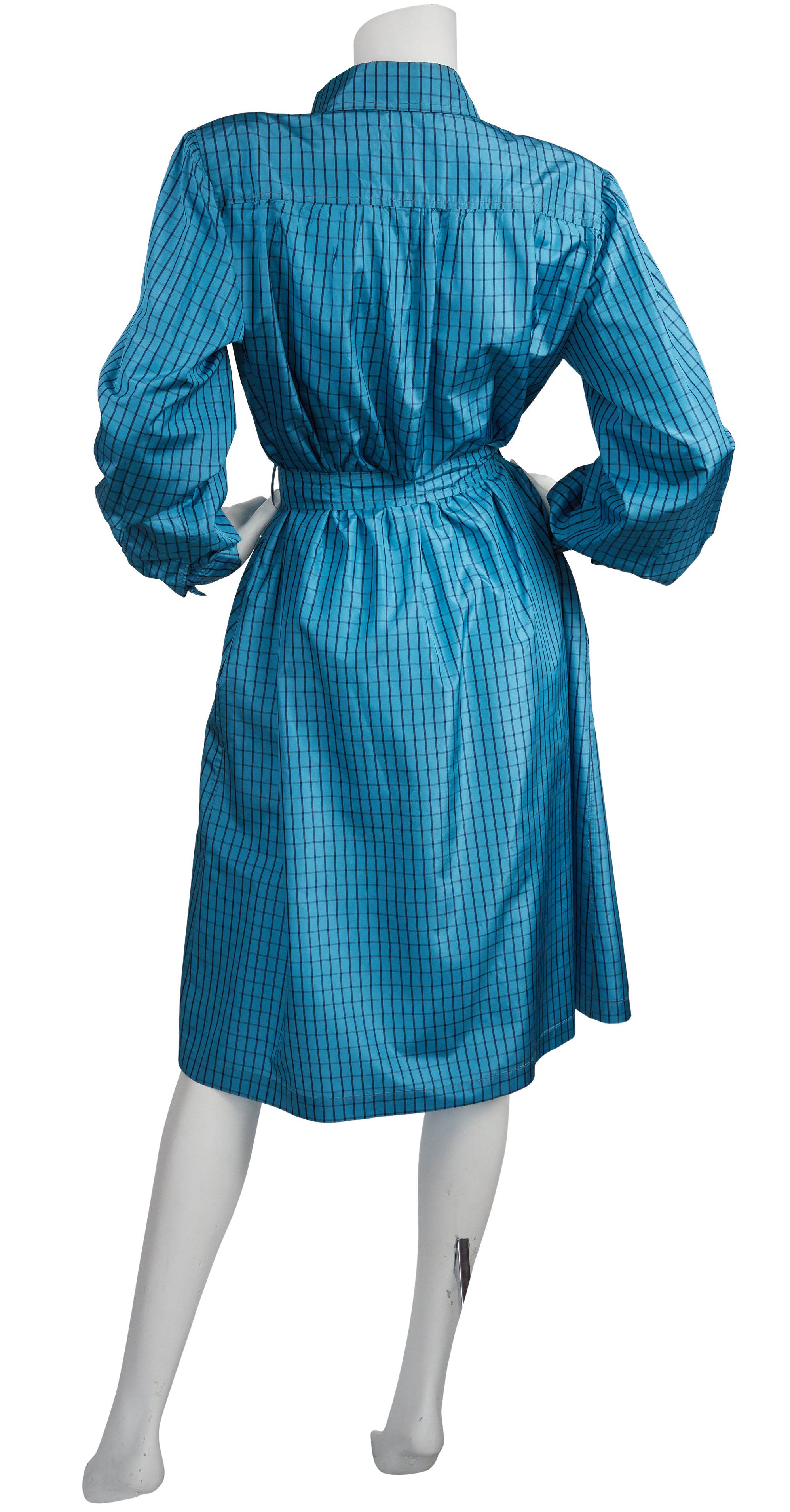 1980s Blue Plaid Silk Trench Coat