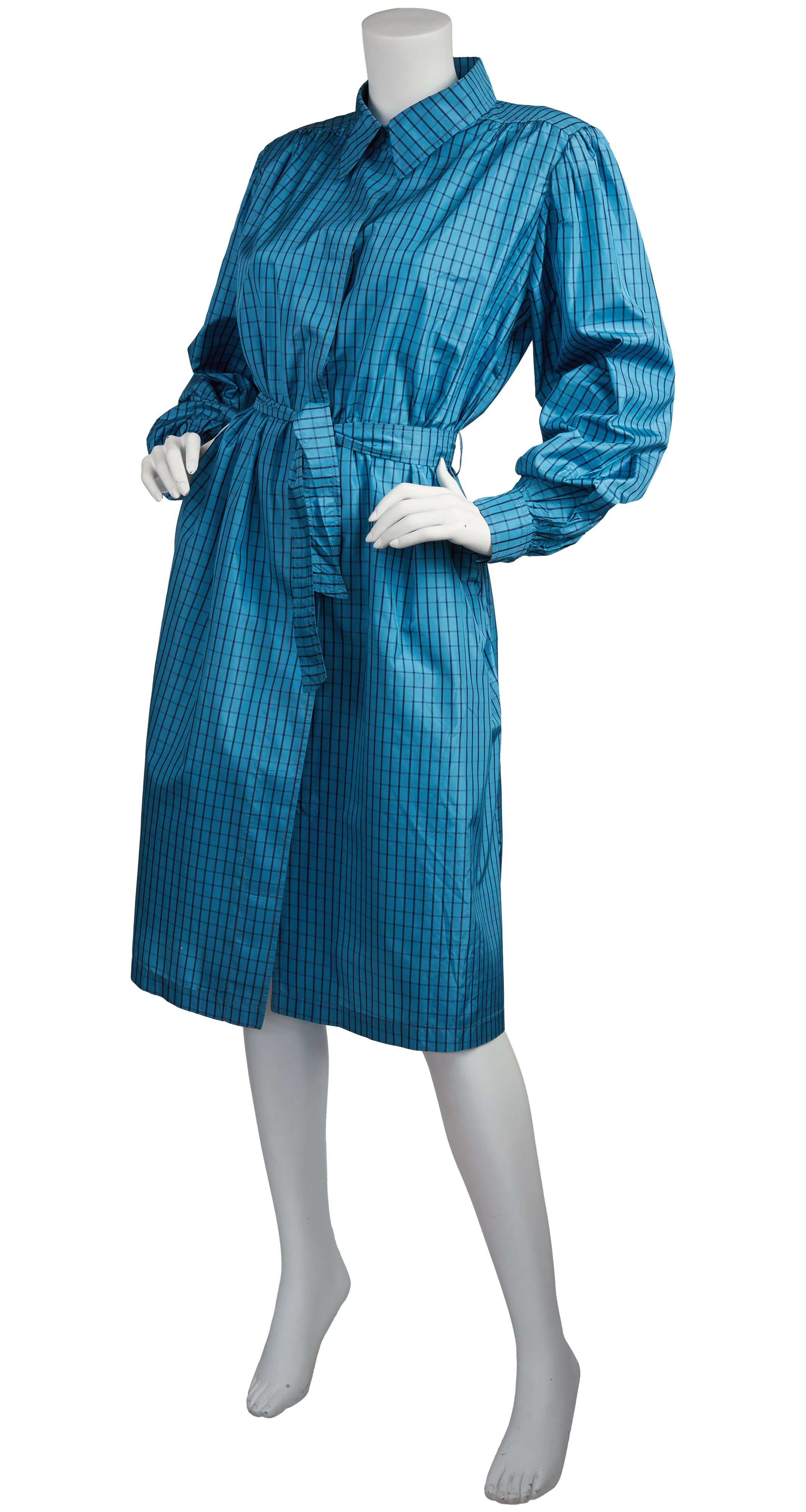 1980s Blue Plaid Silk Trench Coat