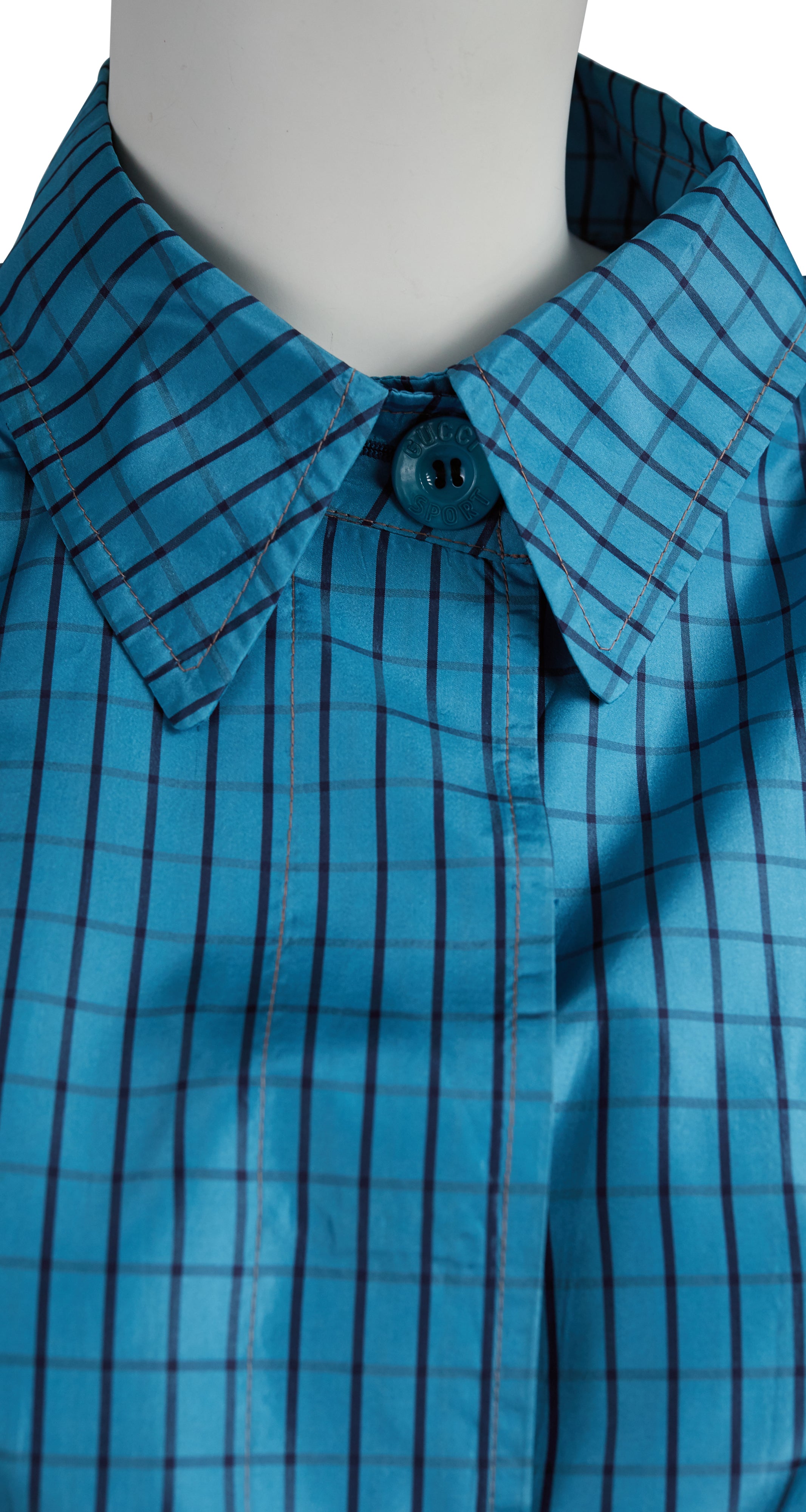 1980s Blue Plaid Silk Trench Coat