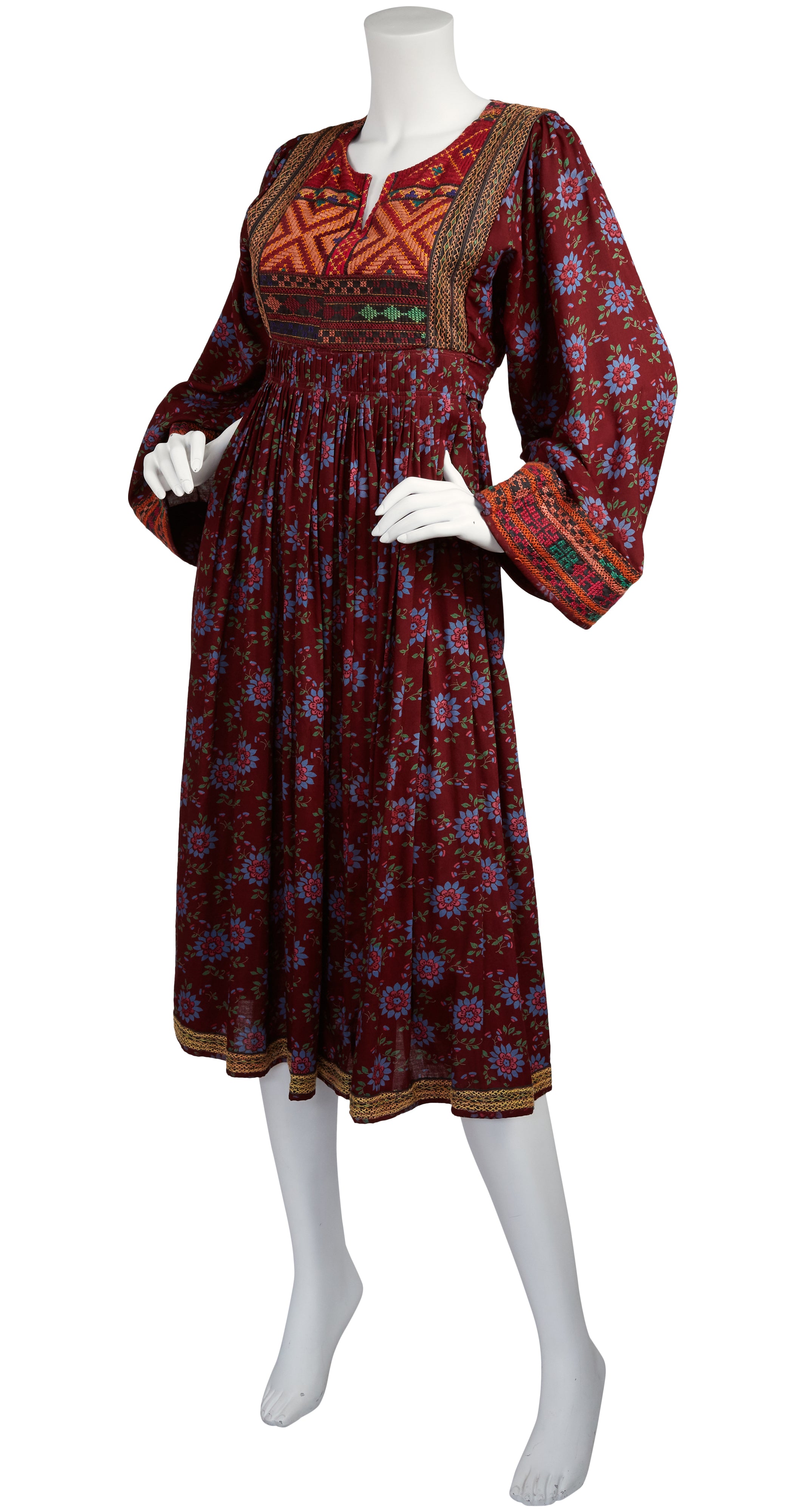 1970s Afghan Embroidered Cotton Dress