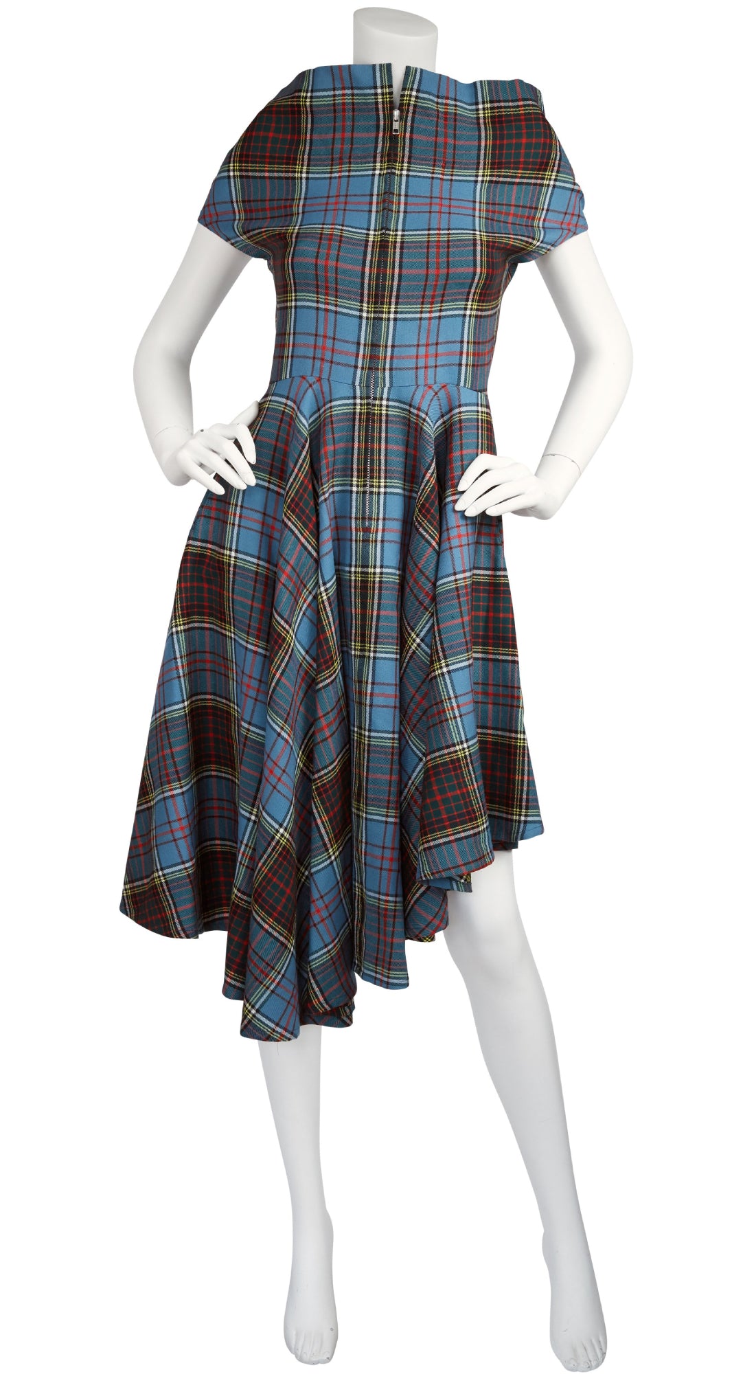 2000s Yohji Yamamoto Tartan Asymmetrical Wool Dress
