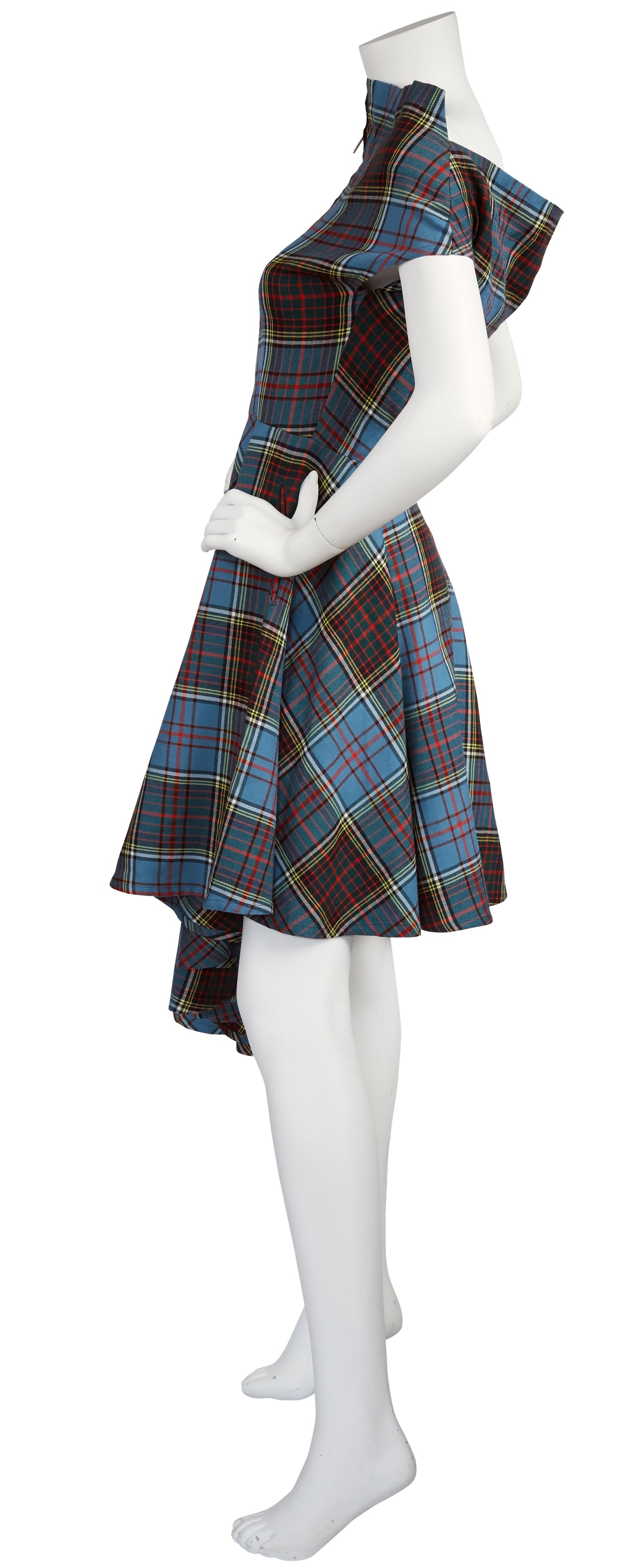2000s Yohji Yamamoto Tartan Asymmetrical Wool Dress
