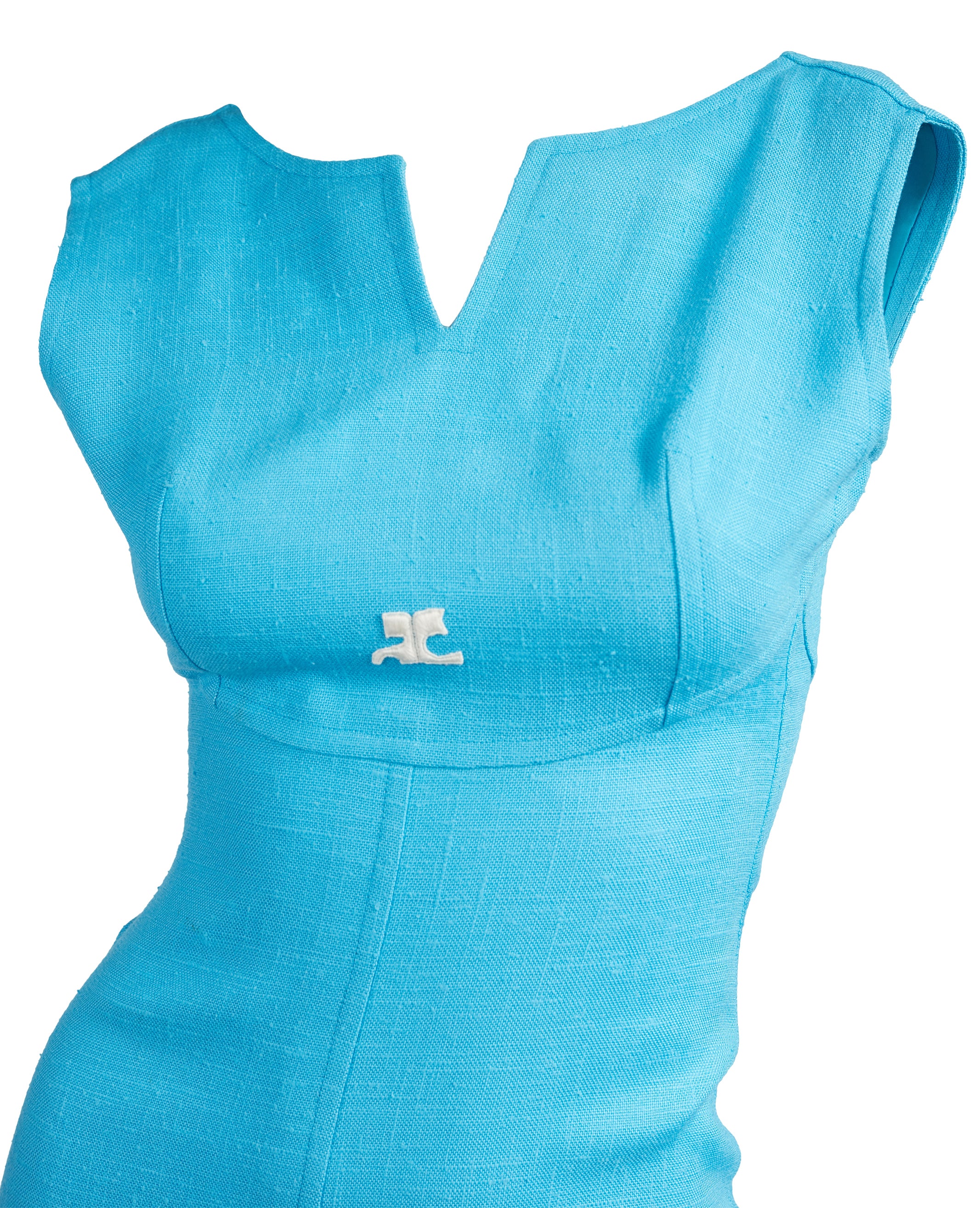 1970s Logo Blue Linen Dress