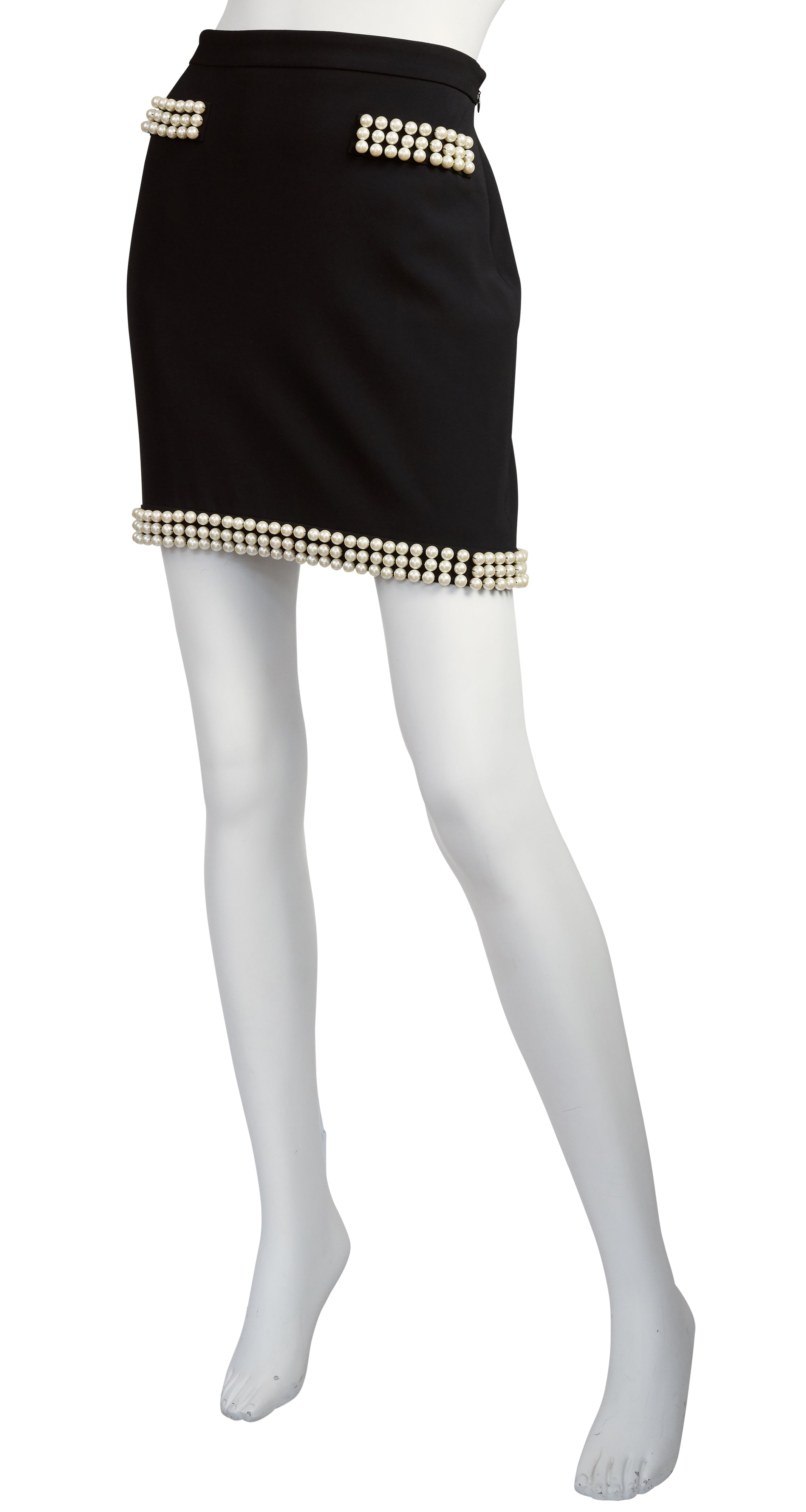 2010 S/S Runway Pearl Trim Black Mini Skirt
