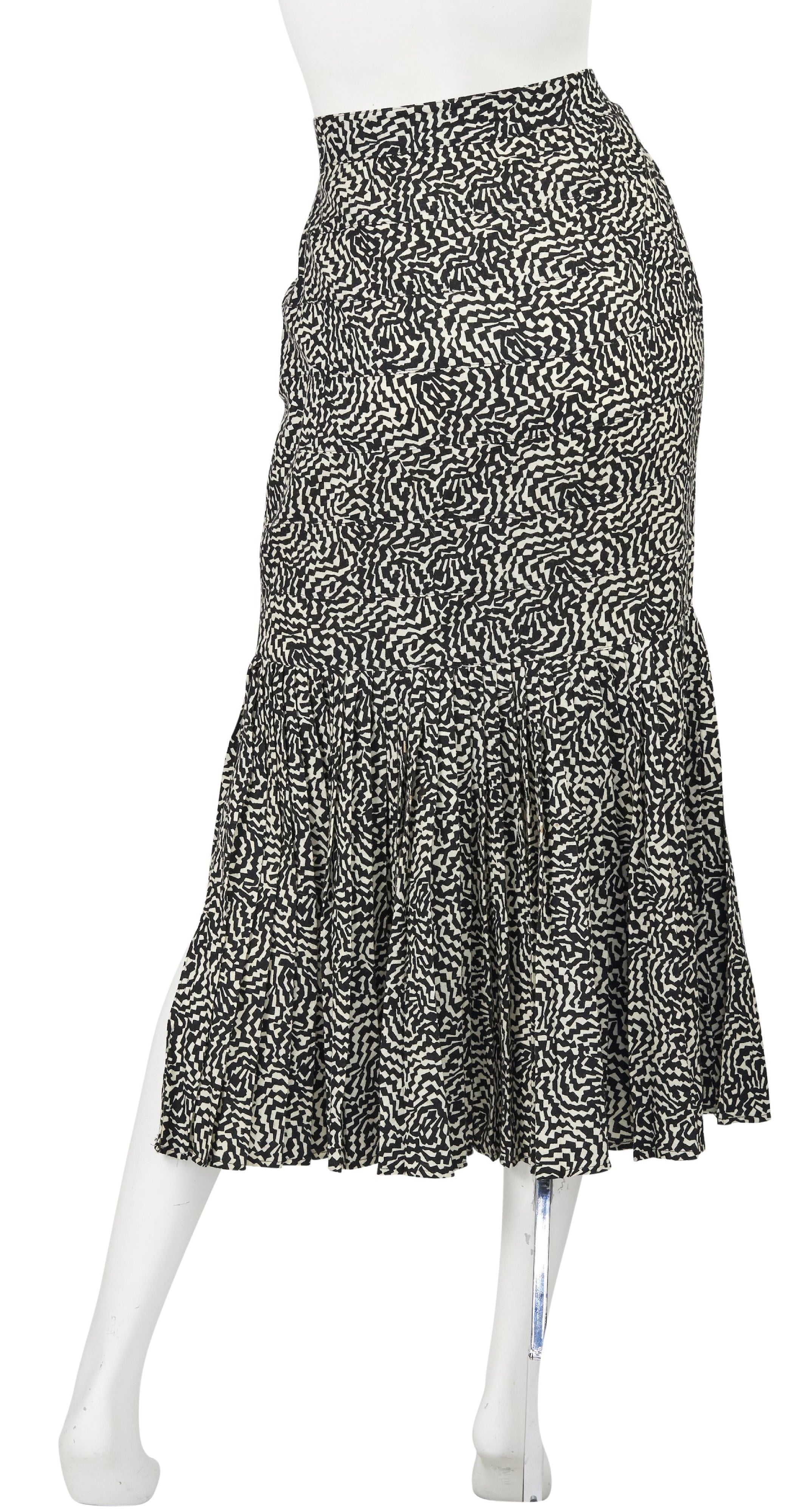 1986 Documented Op-Art Black & Cream Wool Pleated Mermaid Skirt
