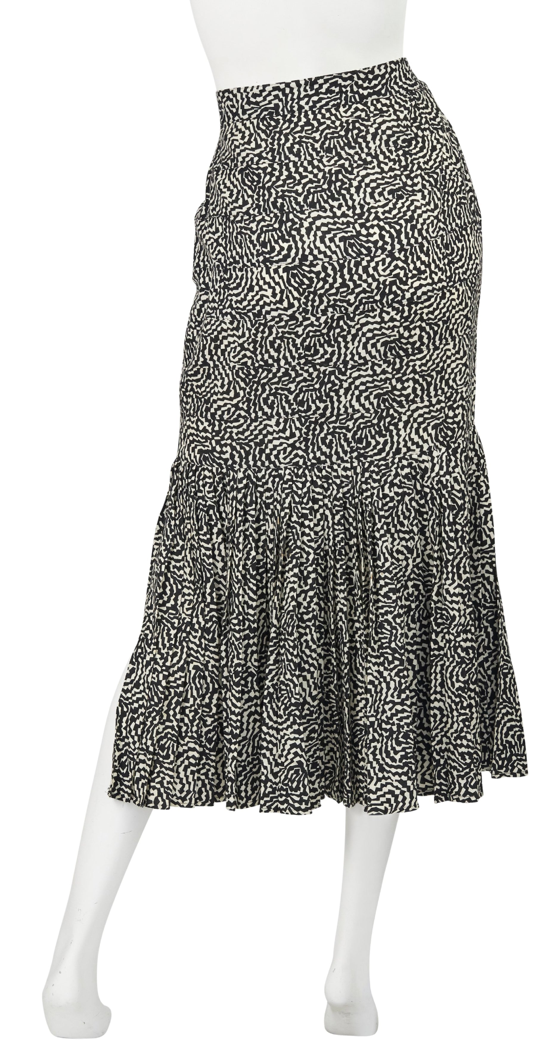 1986 Documented Op-Art Black & Cream Wool Pleated Mermaid Skirt