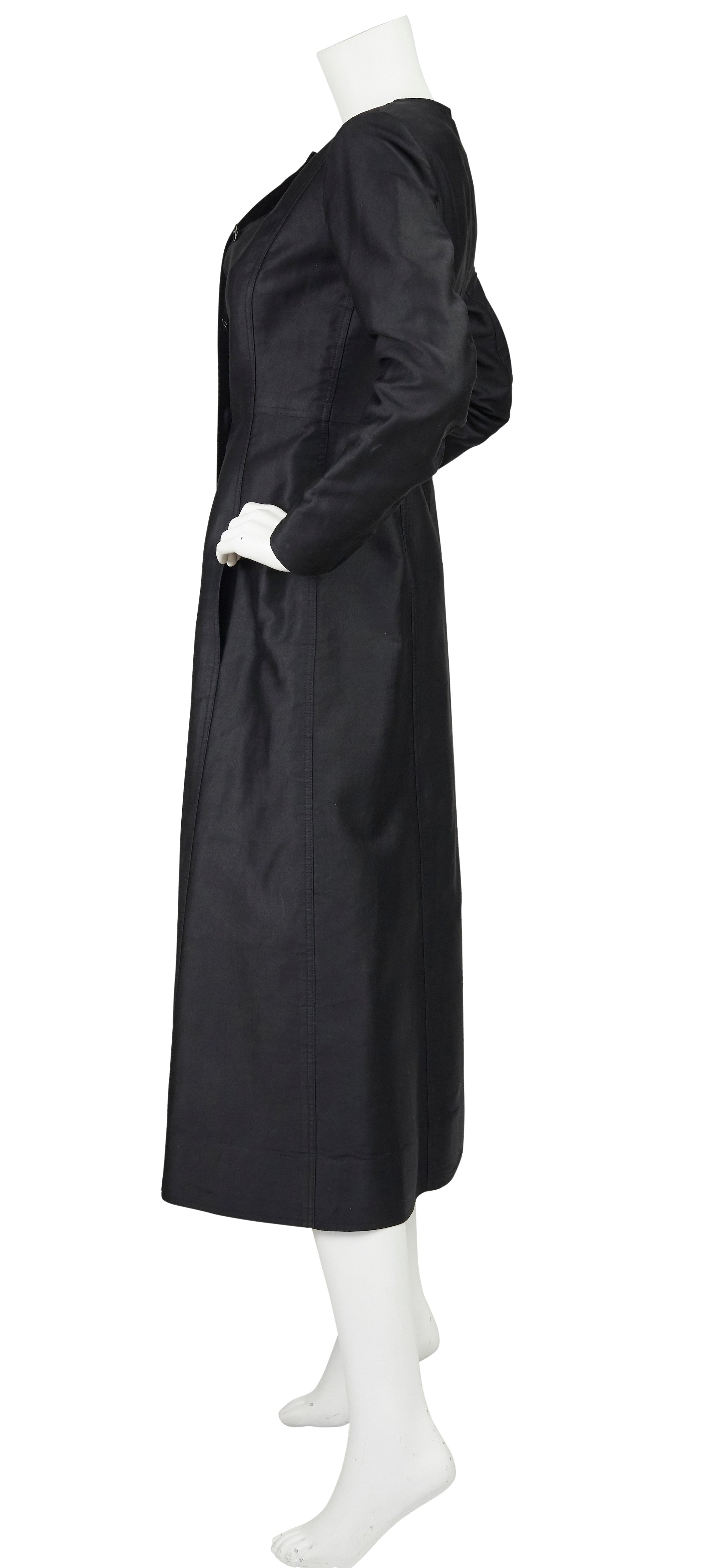 1970 Black Polished Cotton Button Midi Dress