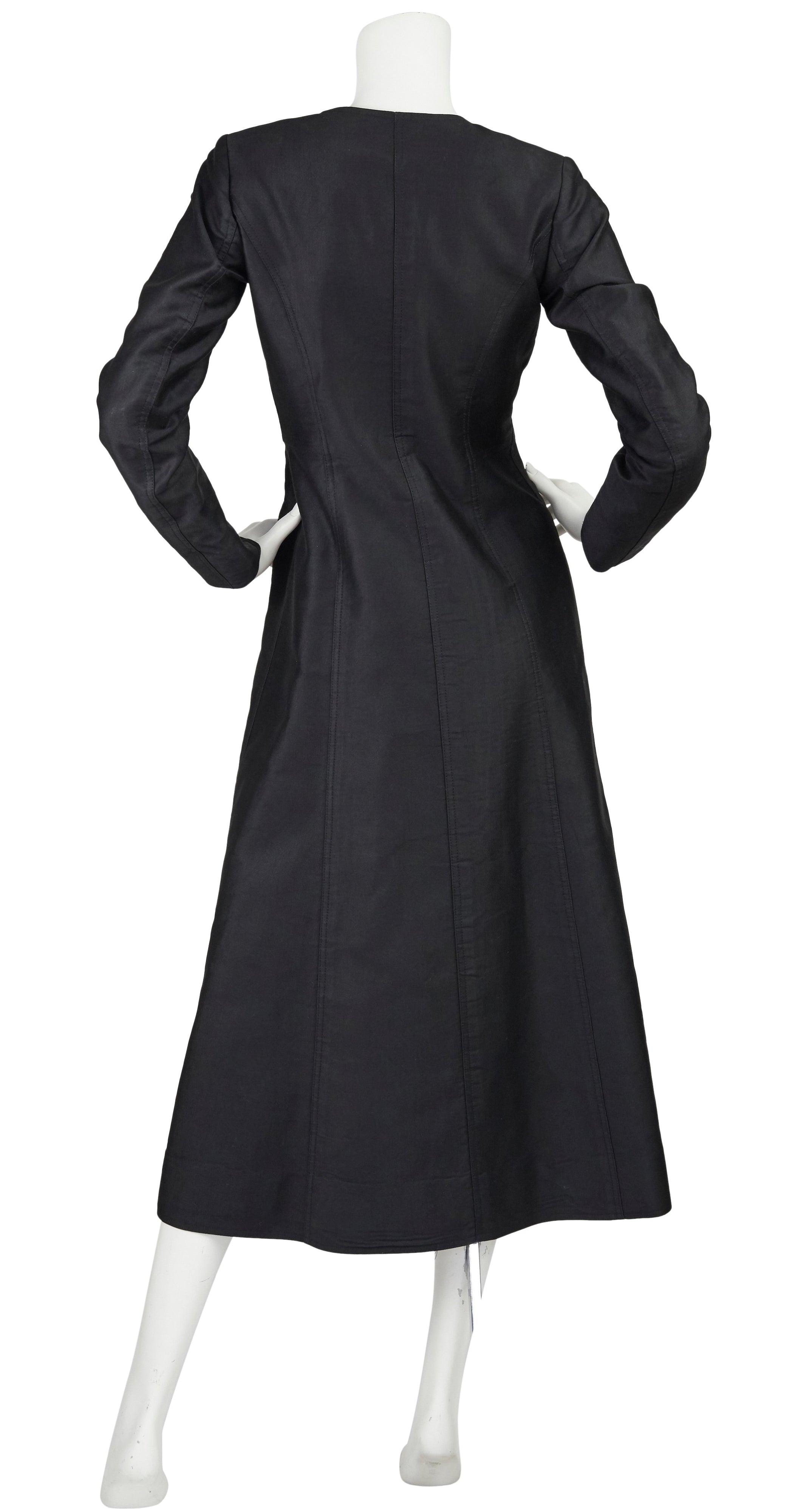 1970 Black Polished Cotton Button Midi Dress