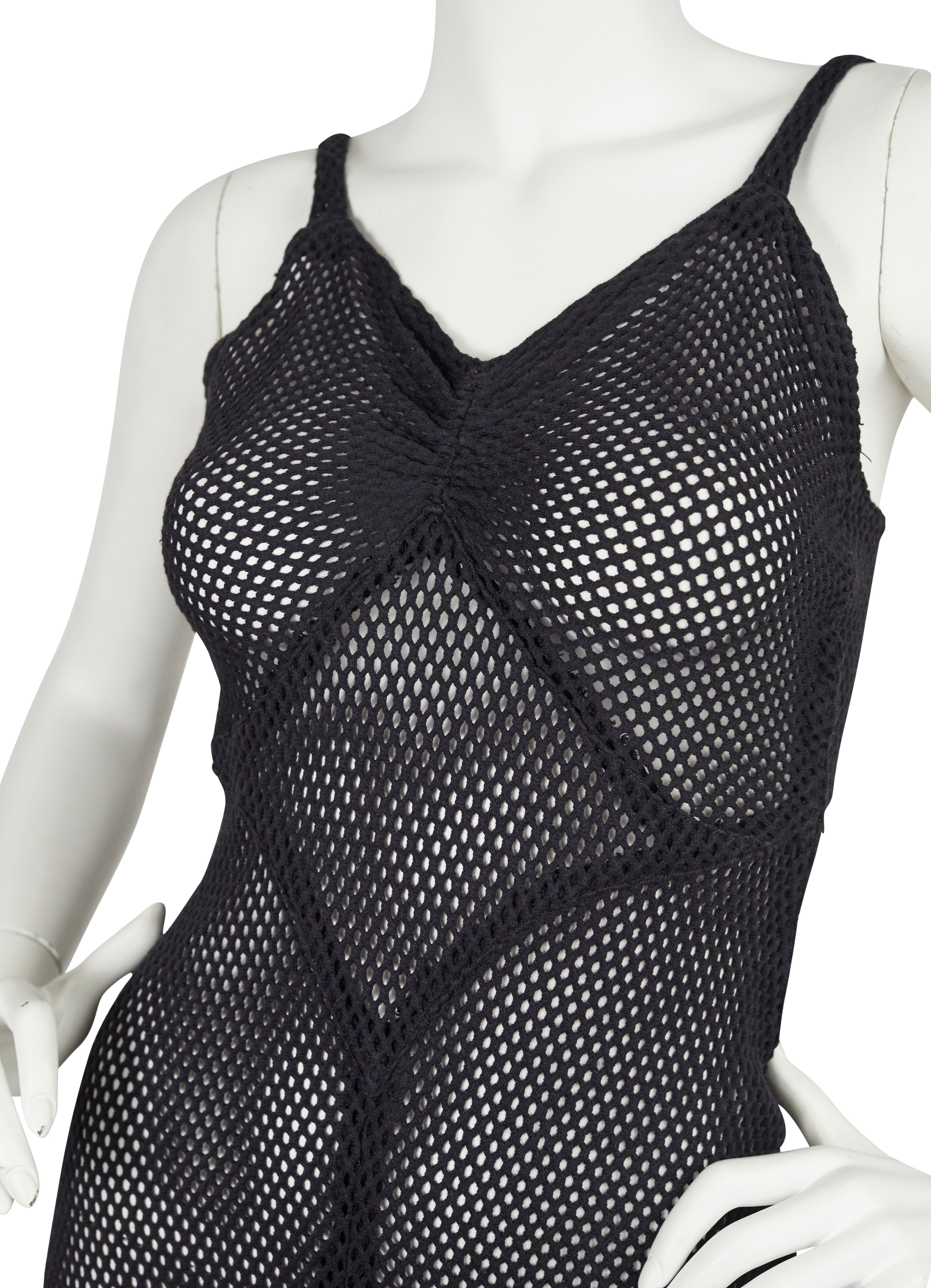 1930s Rare Black Cotton Fishnet Evening Gown