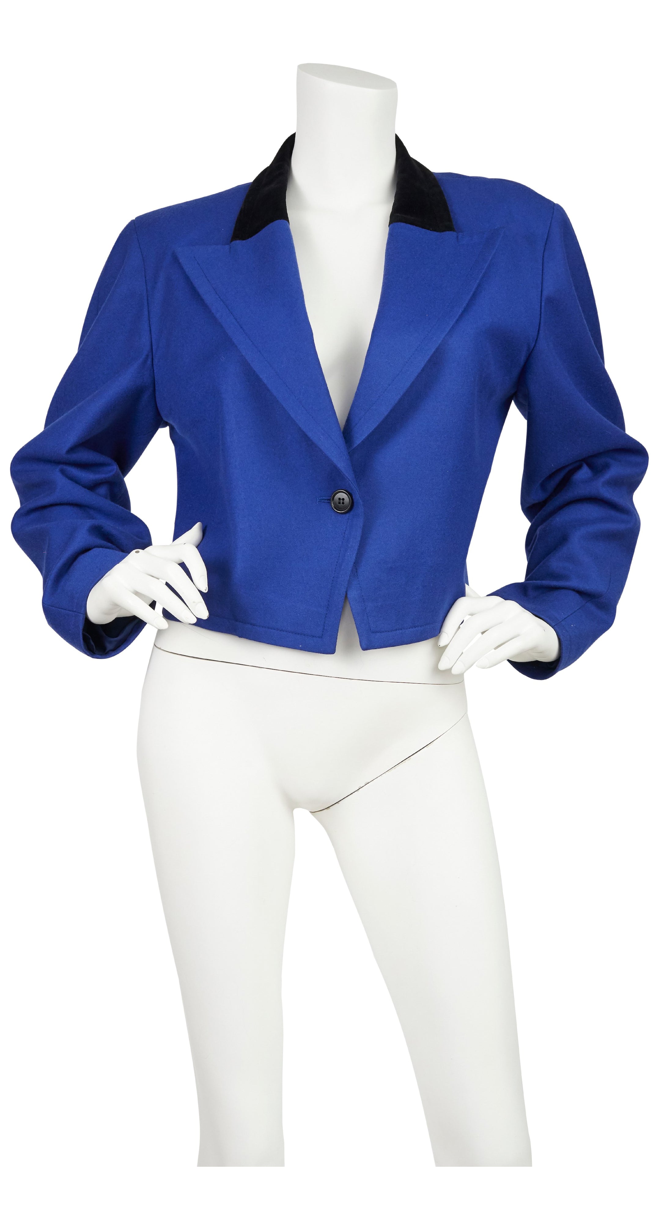 1980s Indigo Wool & Black Velvet Tuxedo Jacket