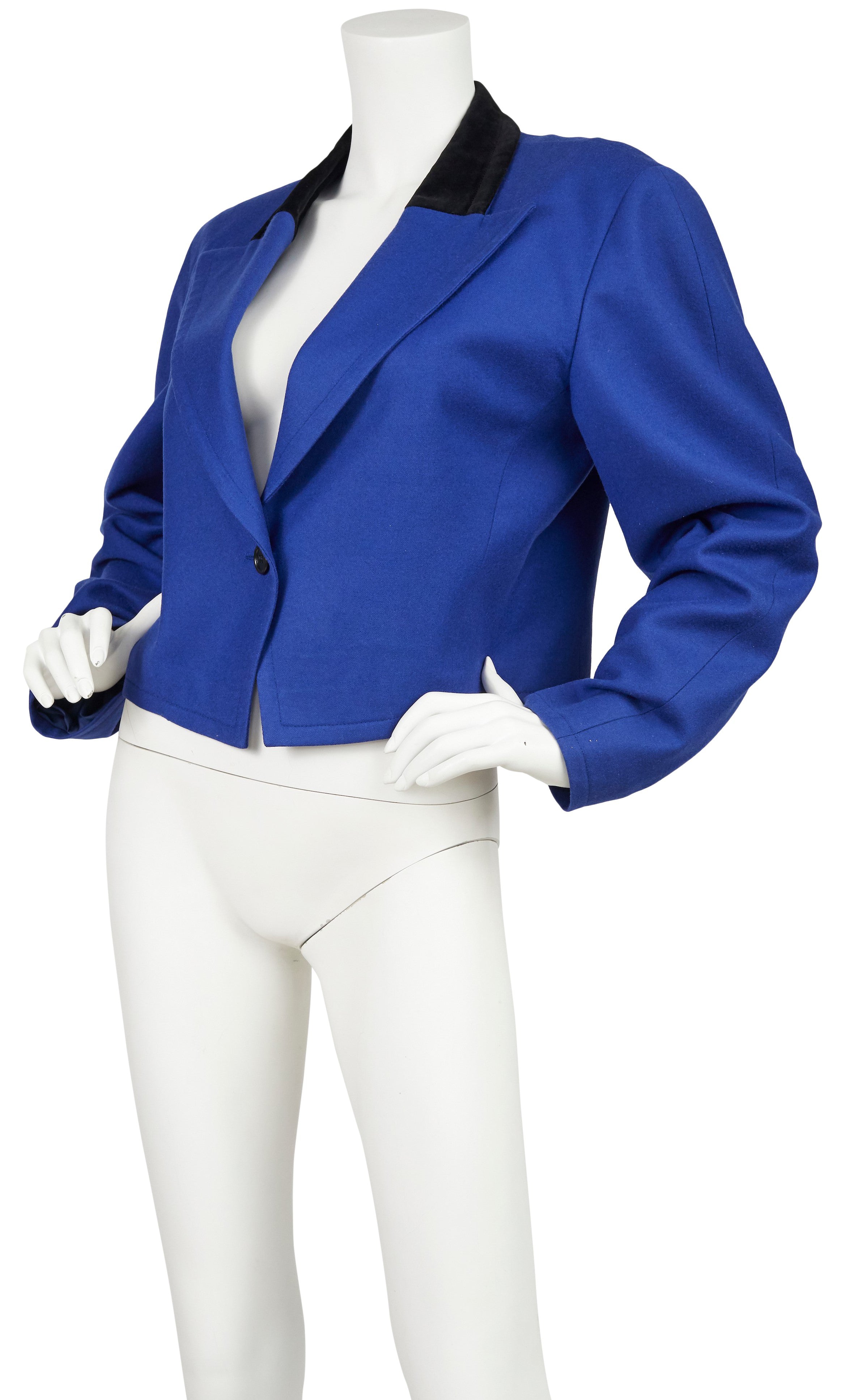 1980s Indigo Wool & Black Velvet Tuxedo Jacket