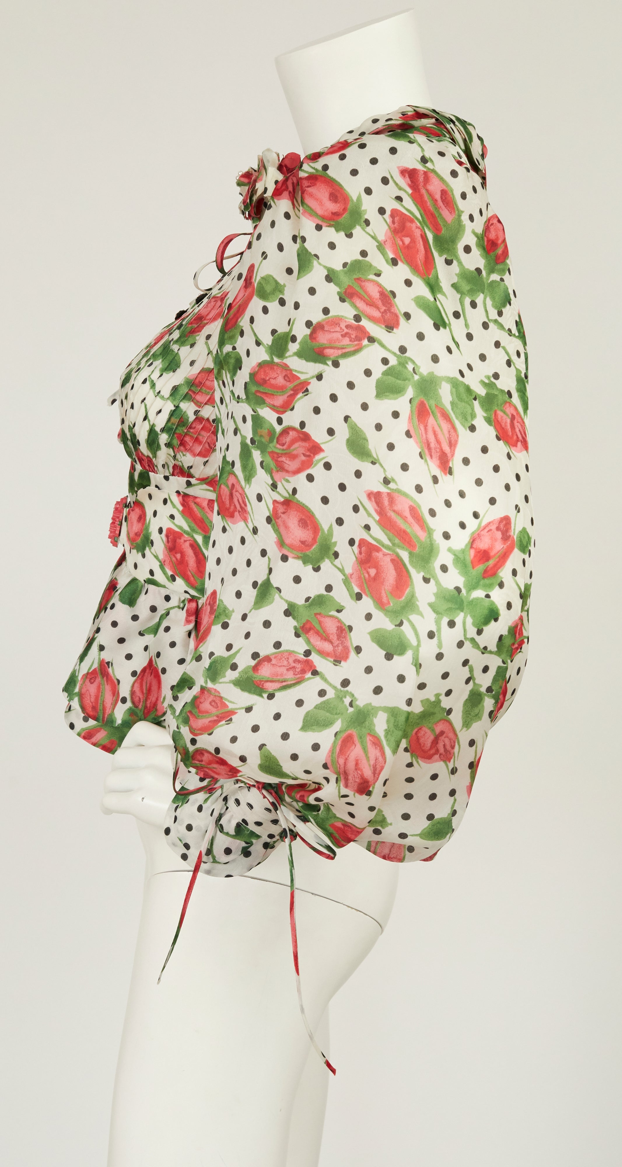 1970s Rosebud Silk Organza Balloon Sleeve Blouse