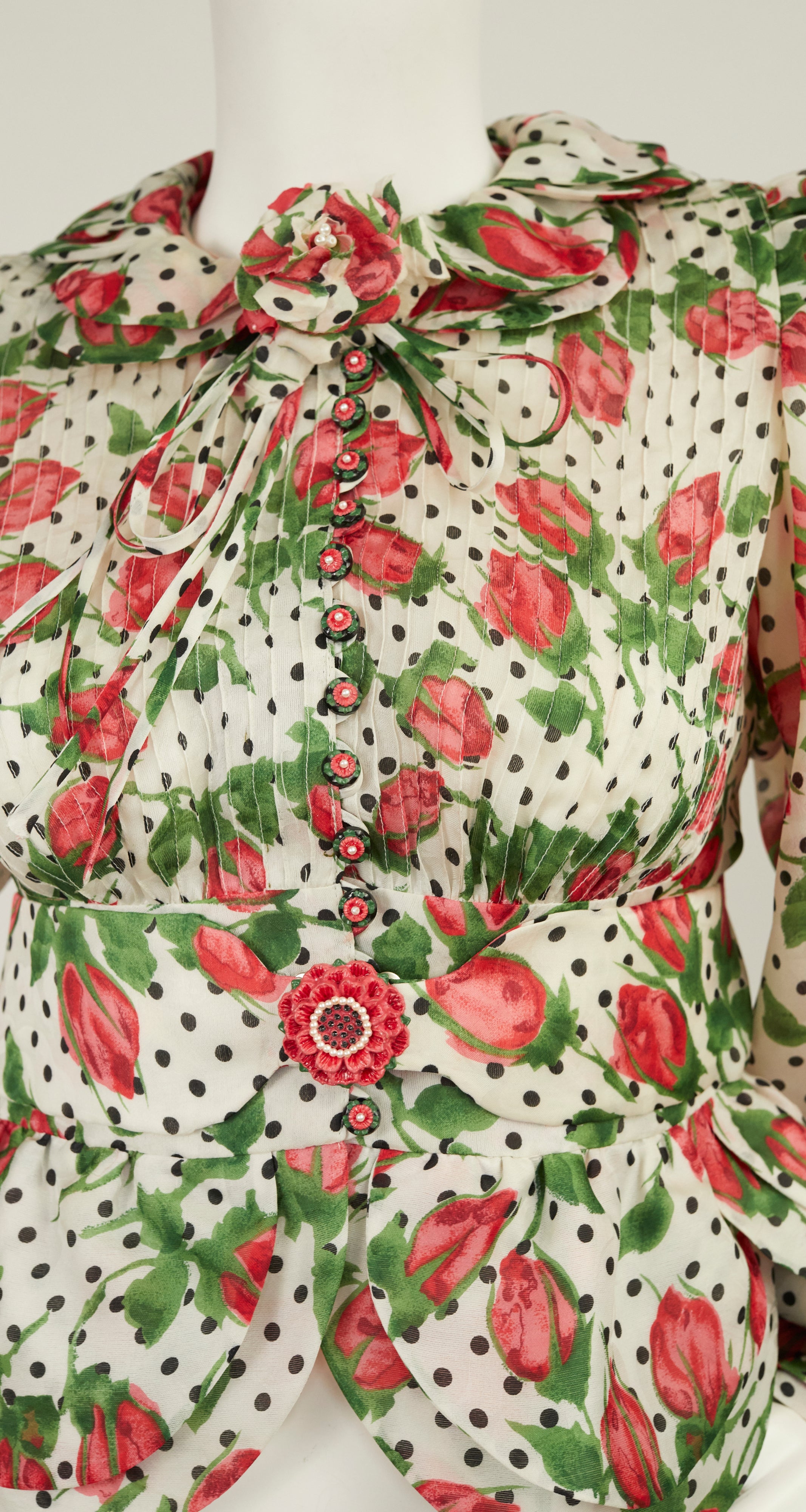 1970s Rosebud Silk Organza Balloon Sleeve Blouse