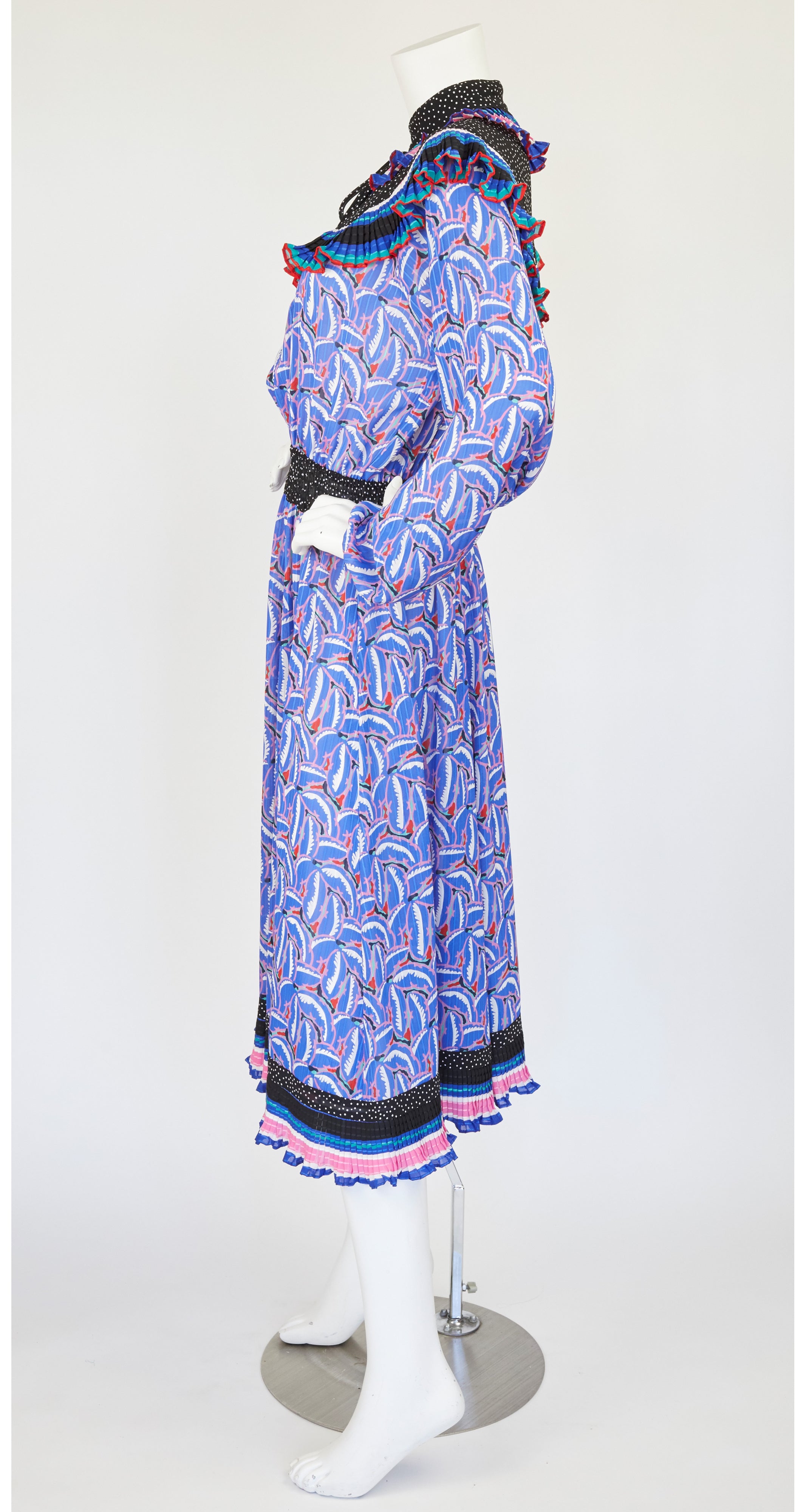 1980s Ruffled Collar Printed Georgette Dress