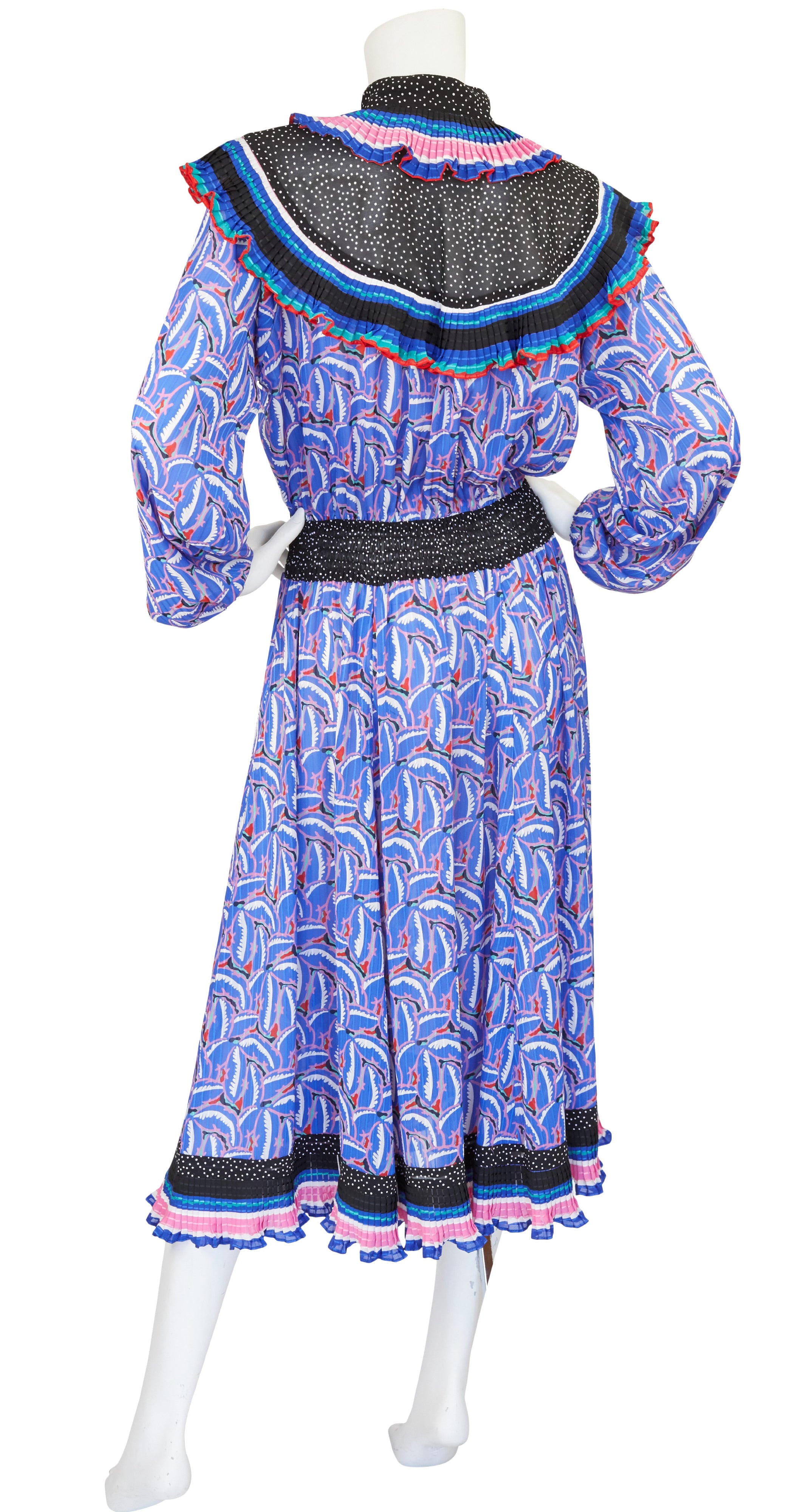 1980s Ruffled Collar Printed Georgette Dress