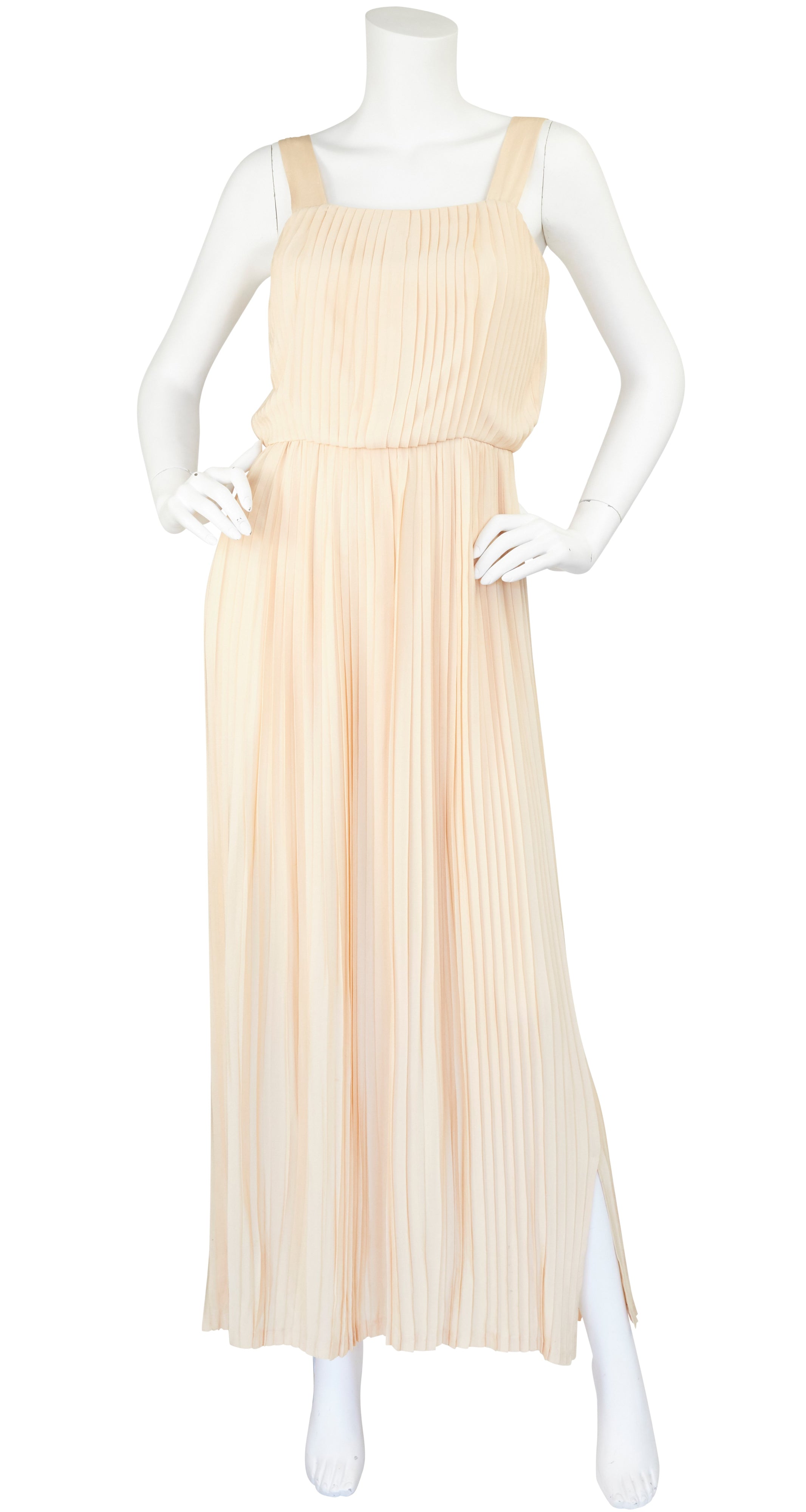 1970s Cream Silk Pleated Gown & Jacket Set