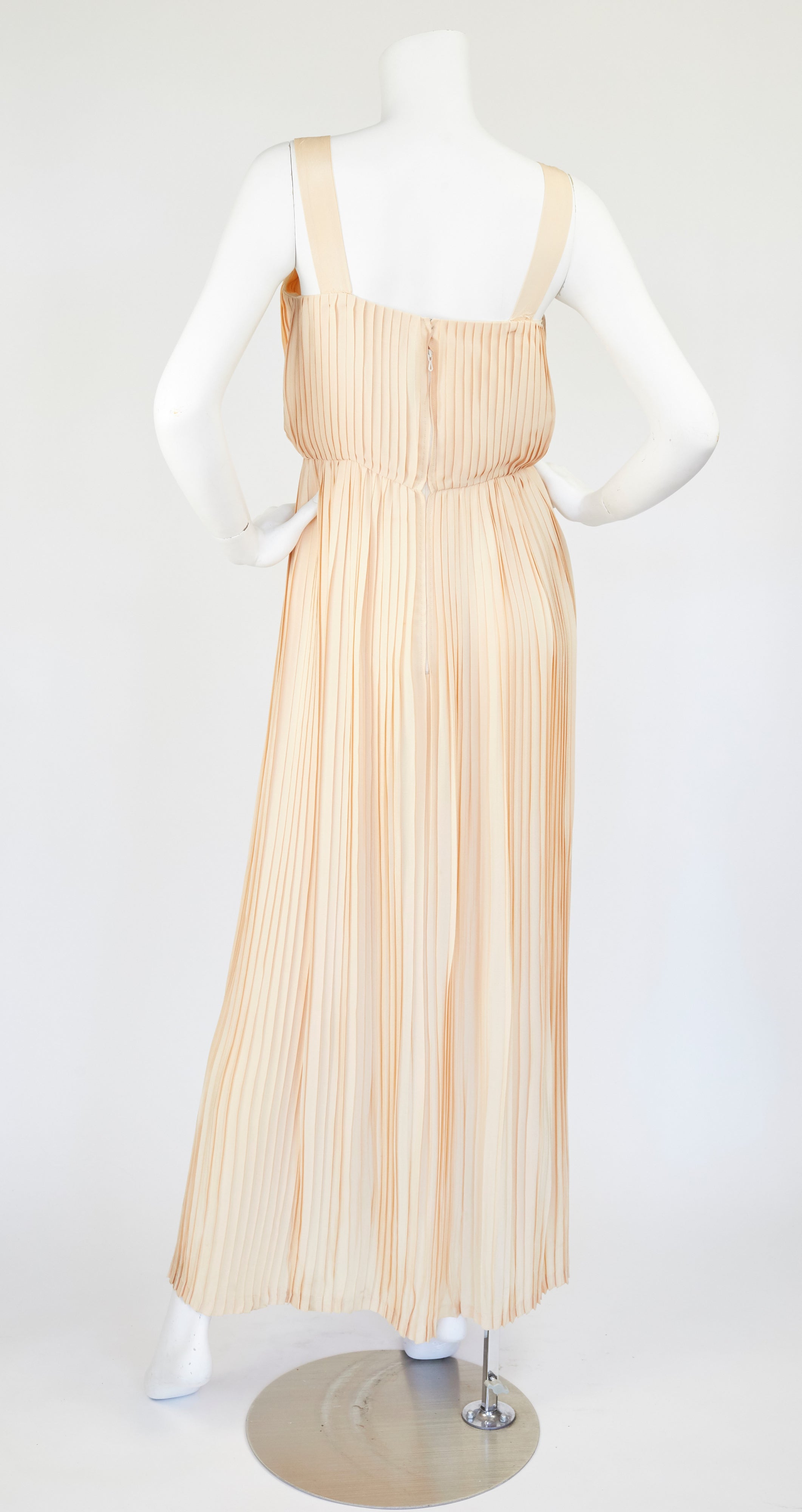 1970s Cream Silk Pleated Gown & Jacket Set