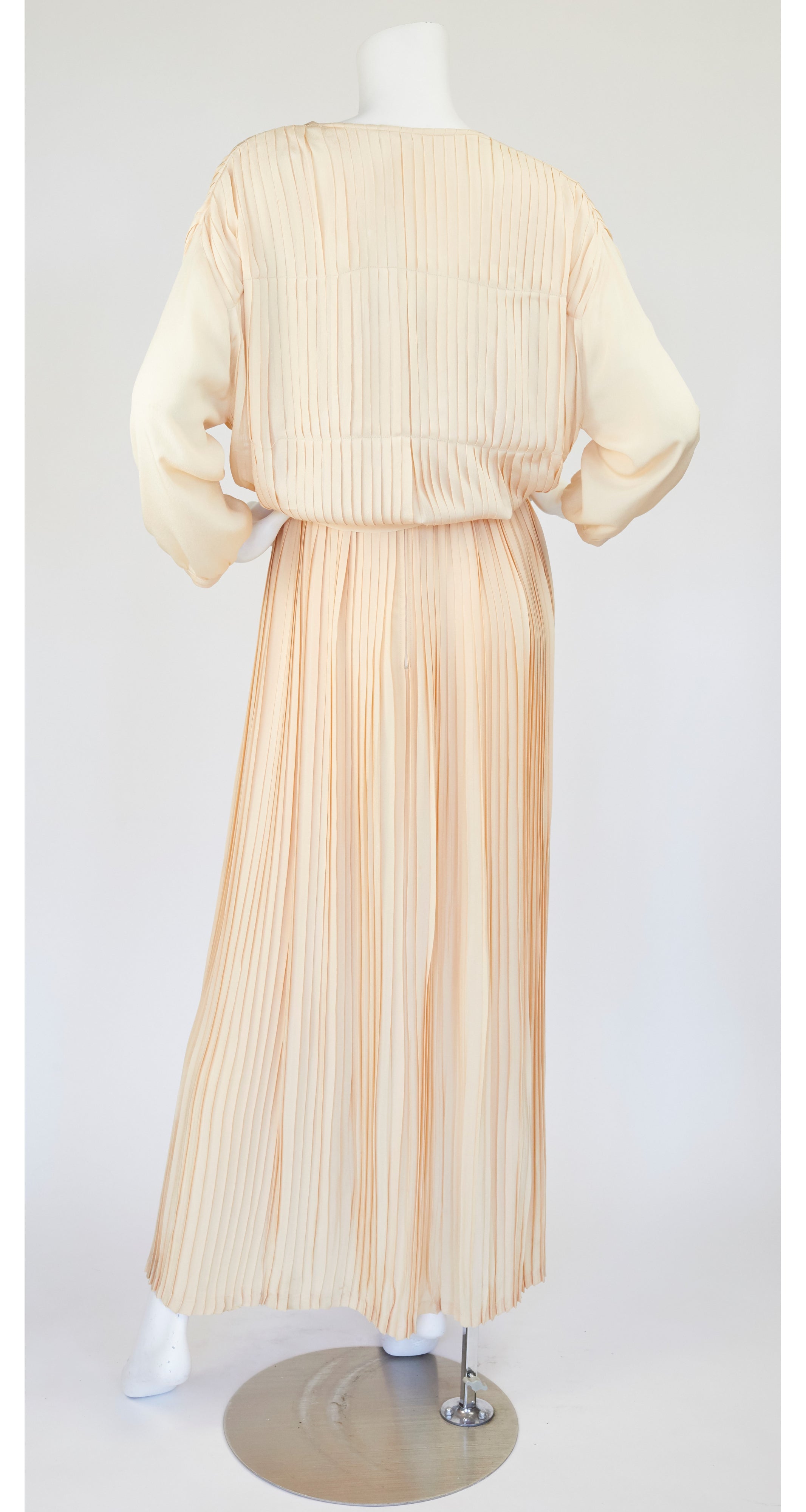 1970s Cream Silk Pleated Gown & Jacket Set