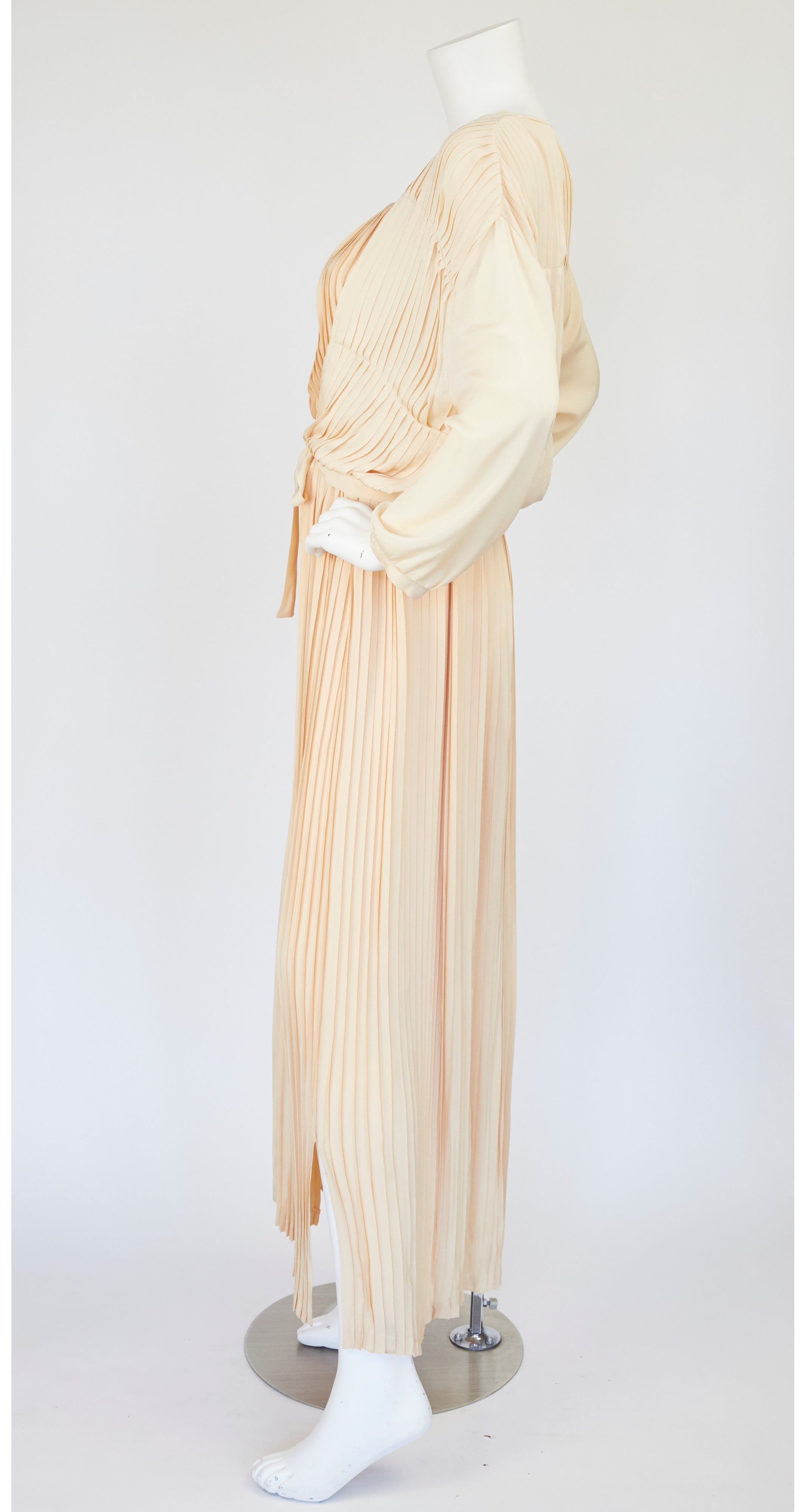 1970s Cream Silk Pleated Gown & Jacket Set