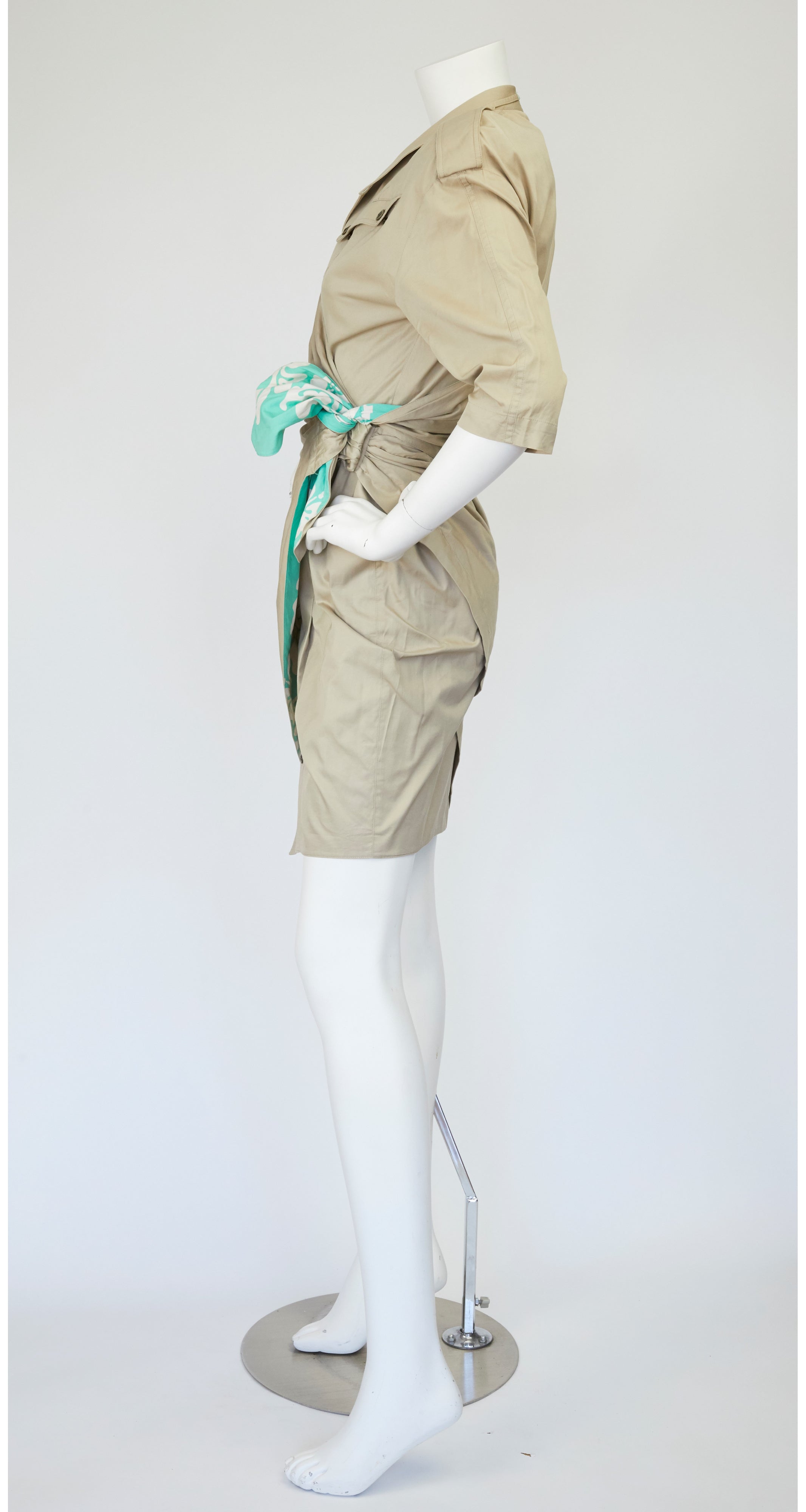 1990 S/S Safari Khaki Cotton Asymmetrical Wrap Dress