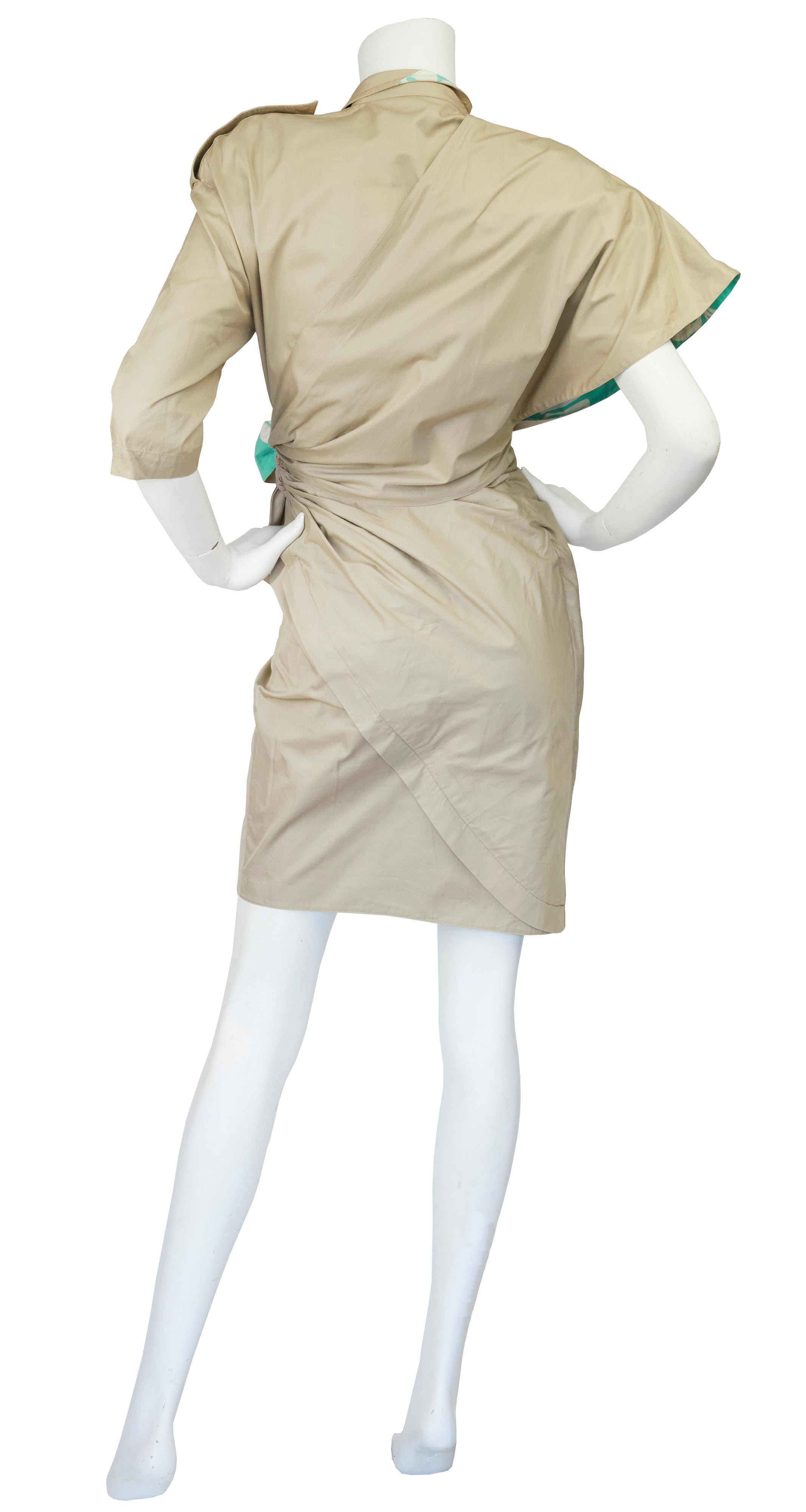 1990 S/S Safari Khaki Cotton Asymmetrical Wrap Dress