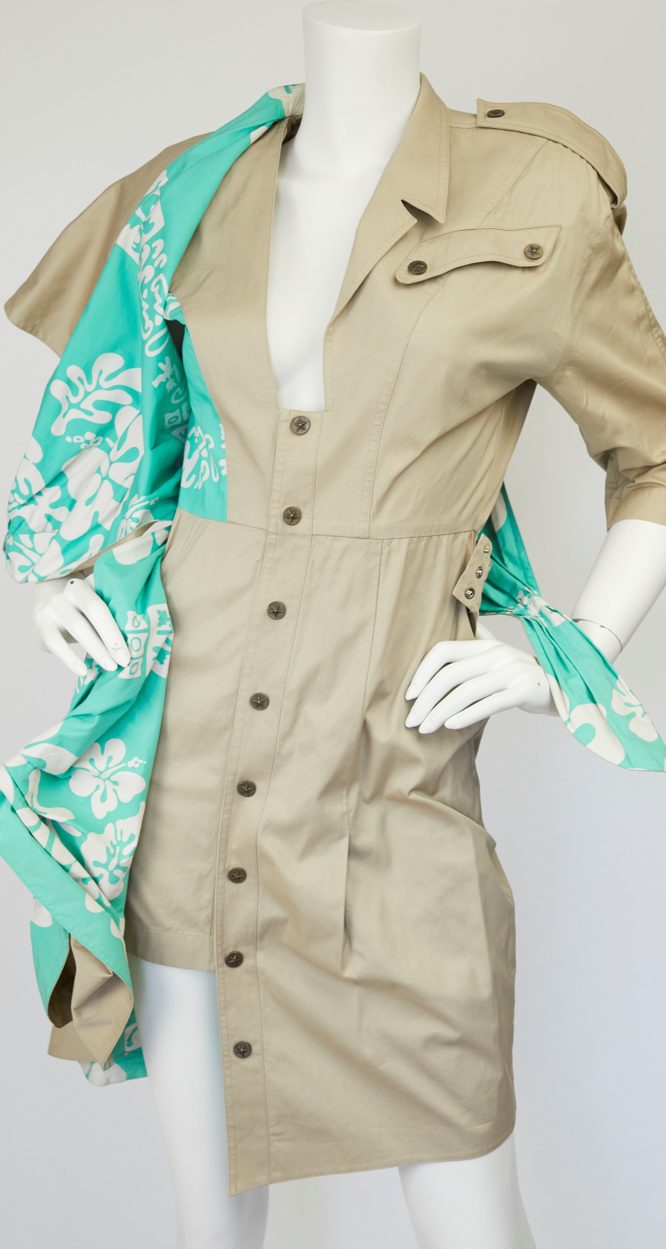 1990 S/S Safari Khaki Cotton Asymmetrical Wrap Dress