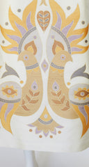 1960s Bird Print Cream Thai Silk Caftan Maxi Dress