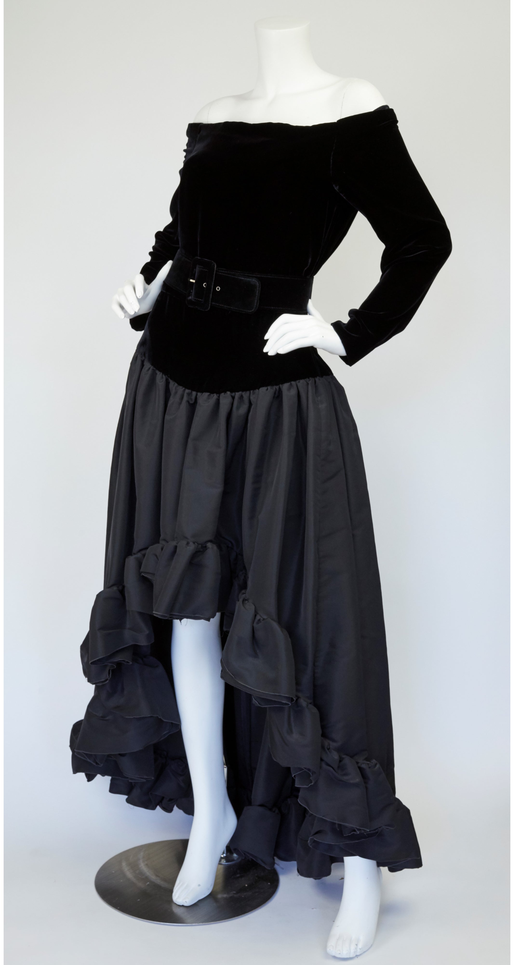 1988 Ad Campaign Black Silk Velvet & Taffeta Evening Gown