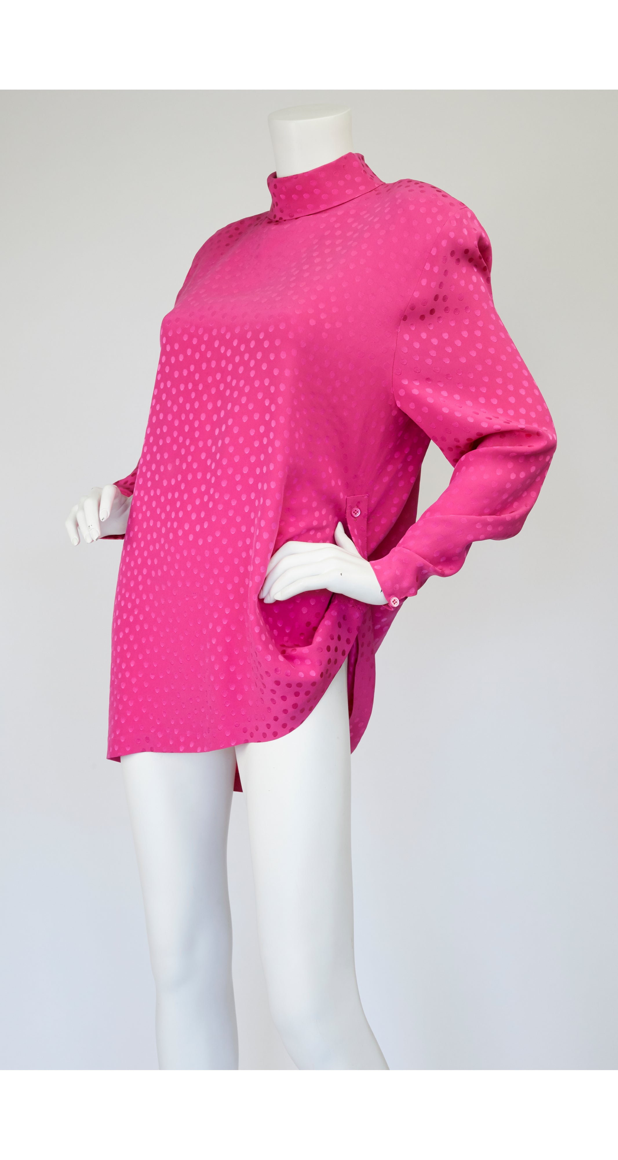 1980s Pink Polka-Dot Jacquard Silk Blouse