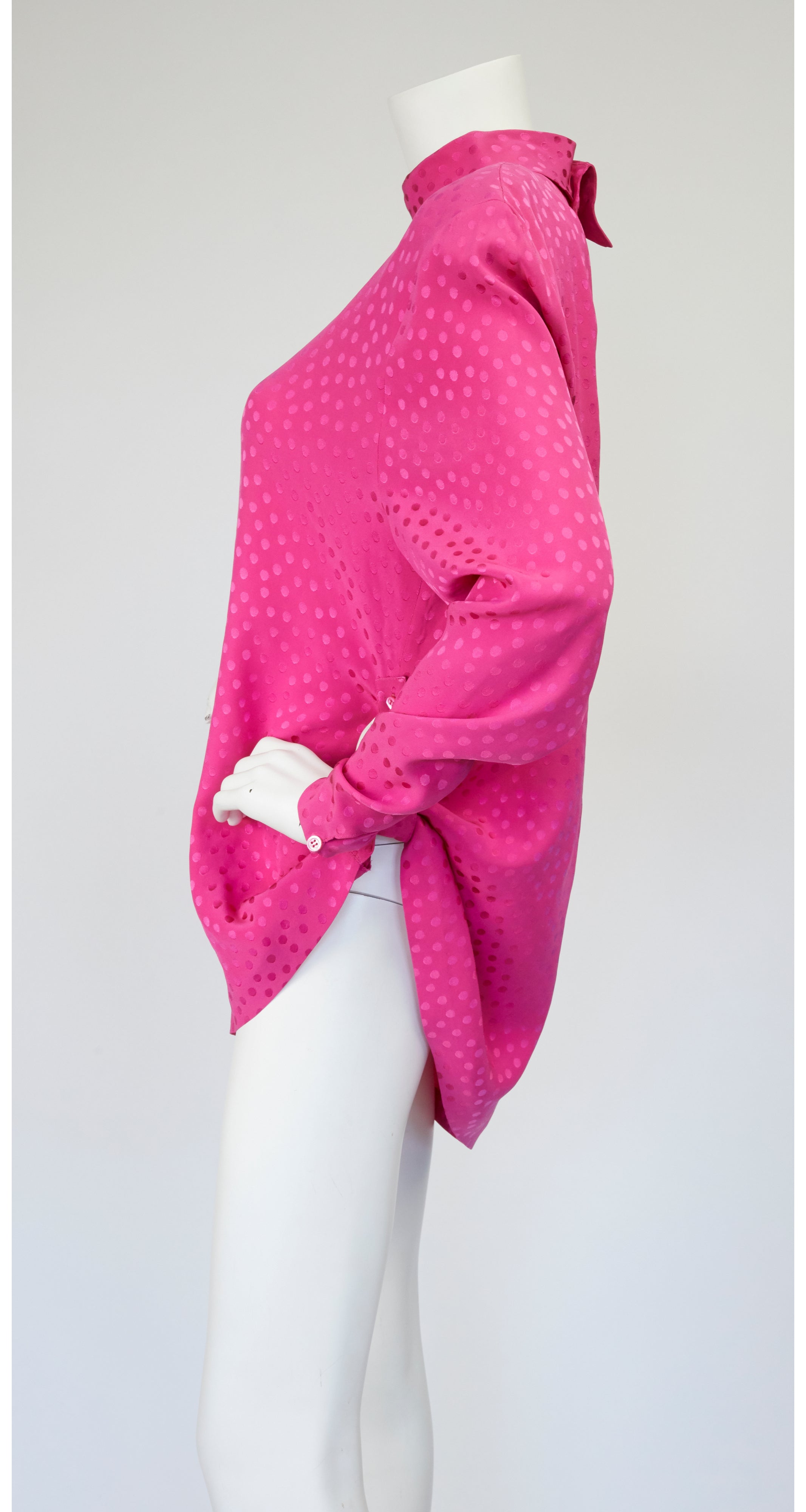 1980s Pink Polka-Dot Jacquard Silk Blouse