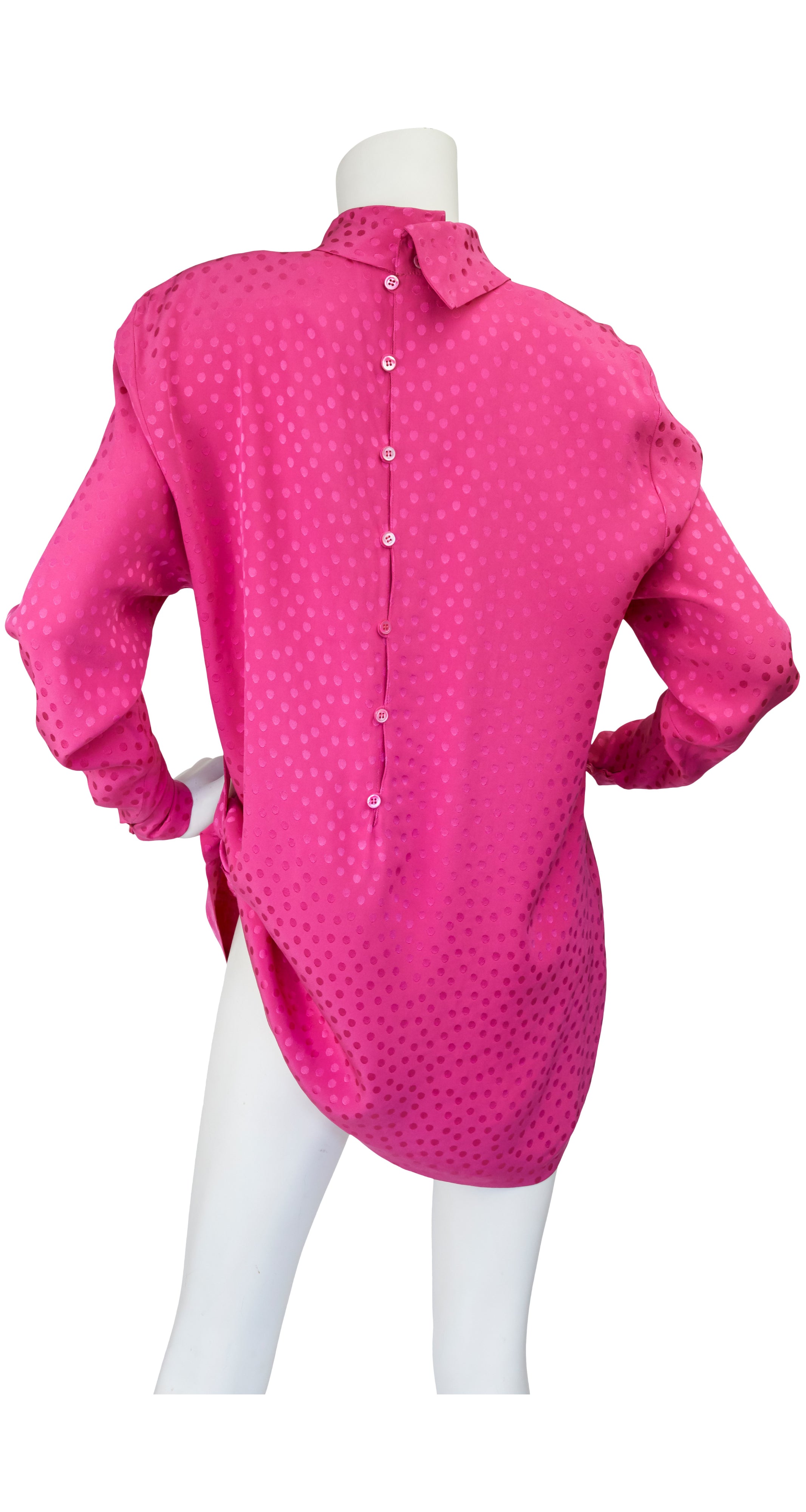 1980s Pink Polka-Dot Jacquard Silk Blouse