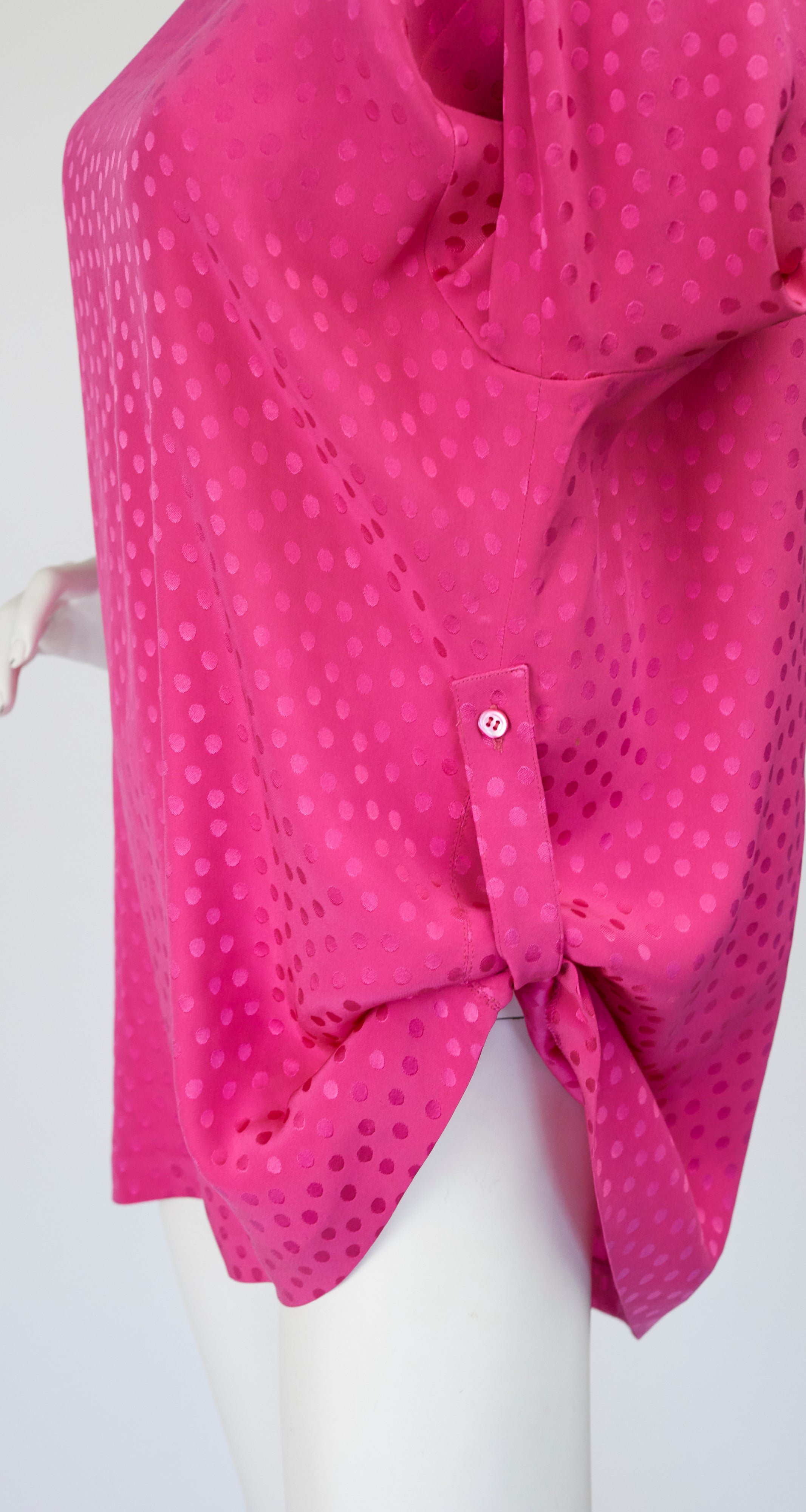 1980s Pink Polka-Dot Jacquard Silk Blouse