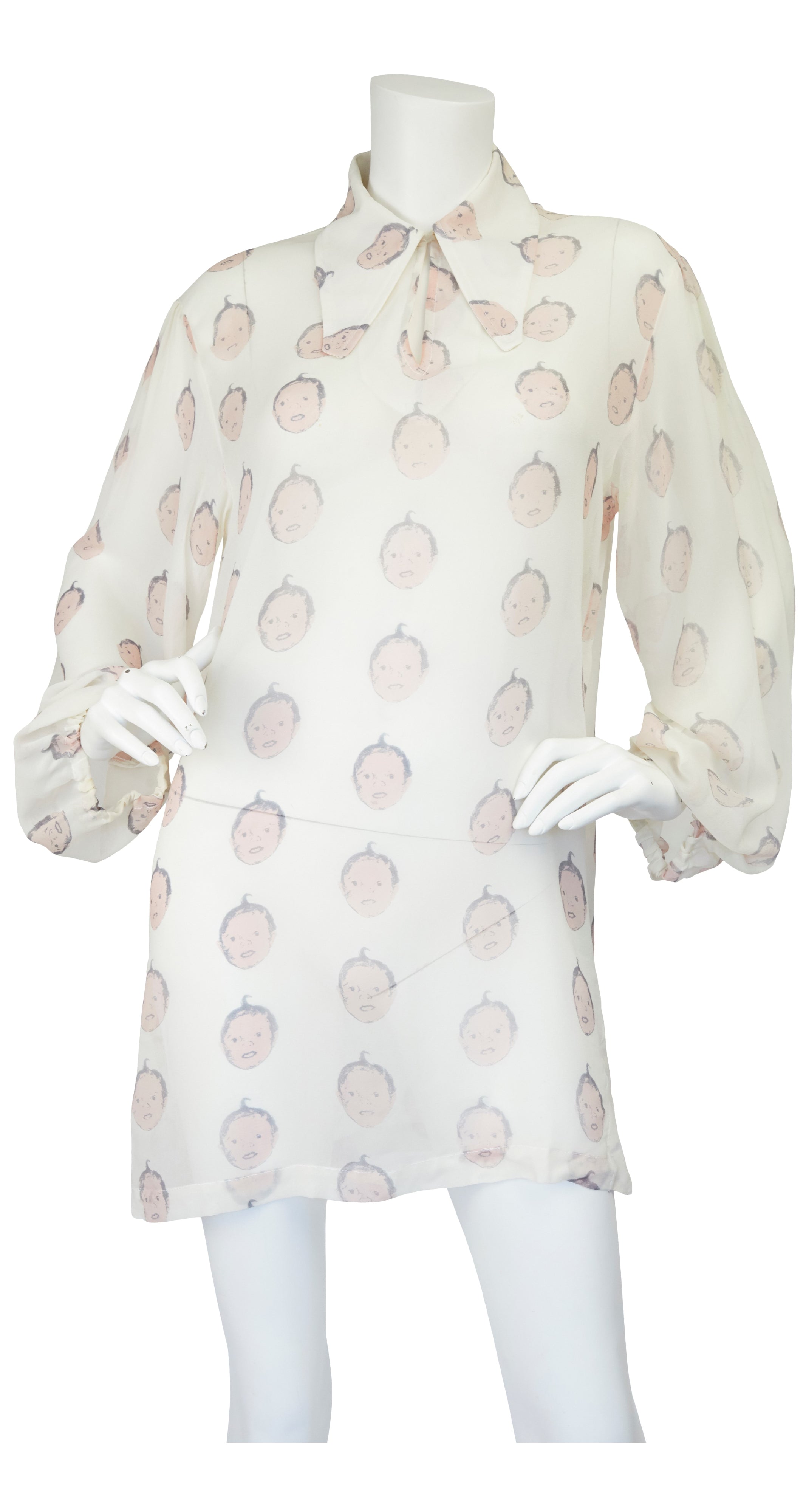 1995 Documented Baby Novelty Print Silk Chiffon Blouse