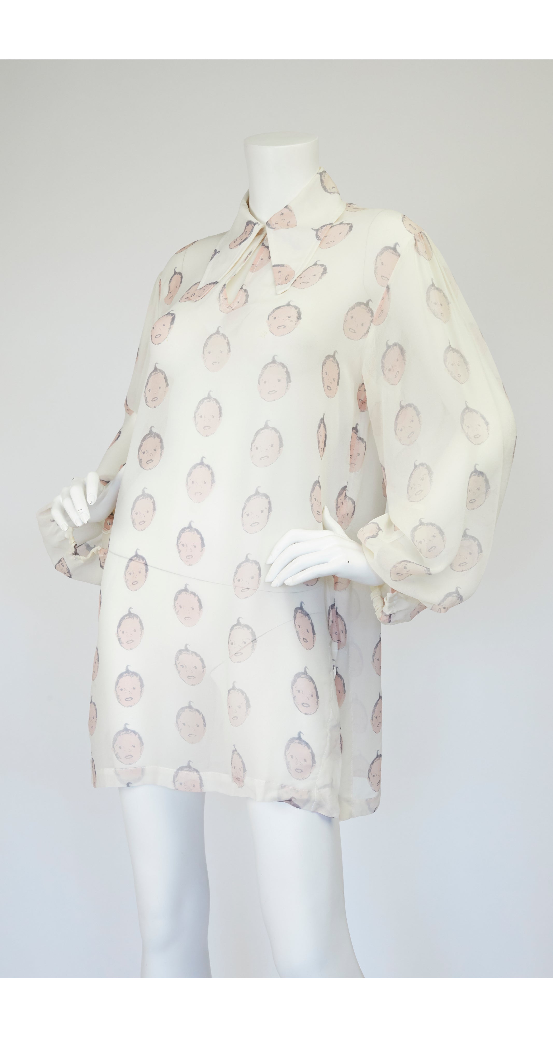 1995 Documented Baby Novelty Print Silk Chiffon Blouse