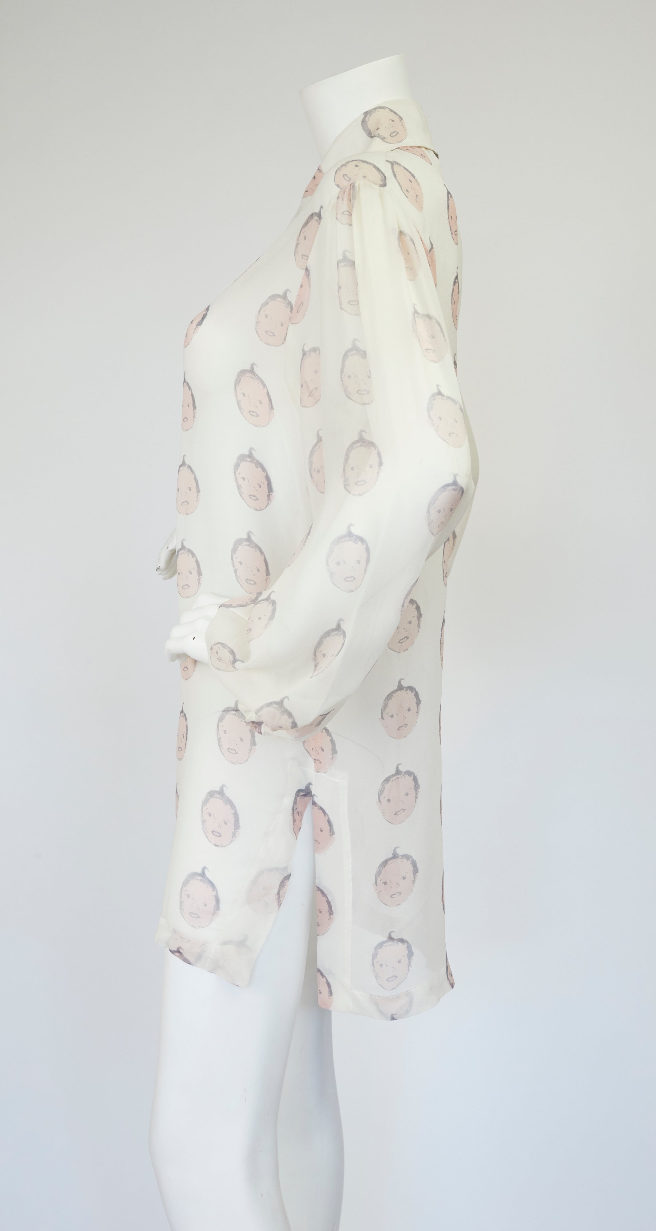 1995 Documented Baby Novelty Print Silk Chiffon Blouse