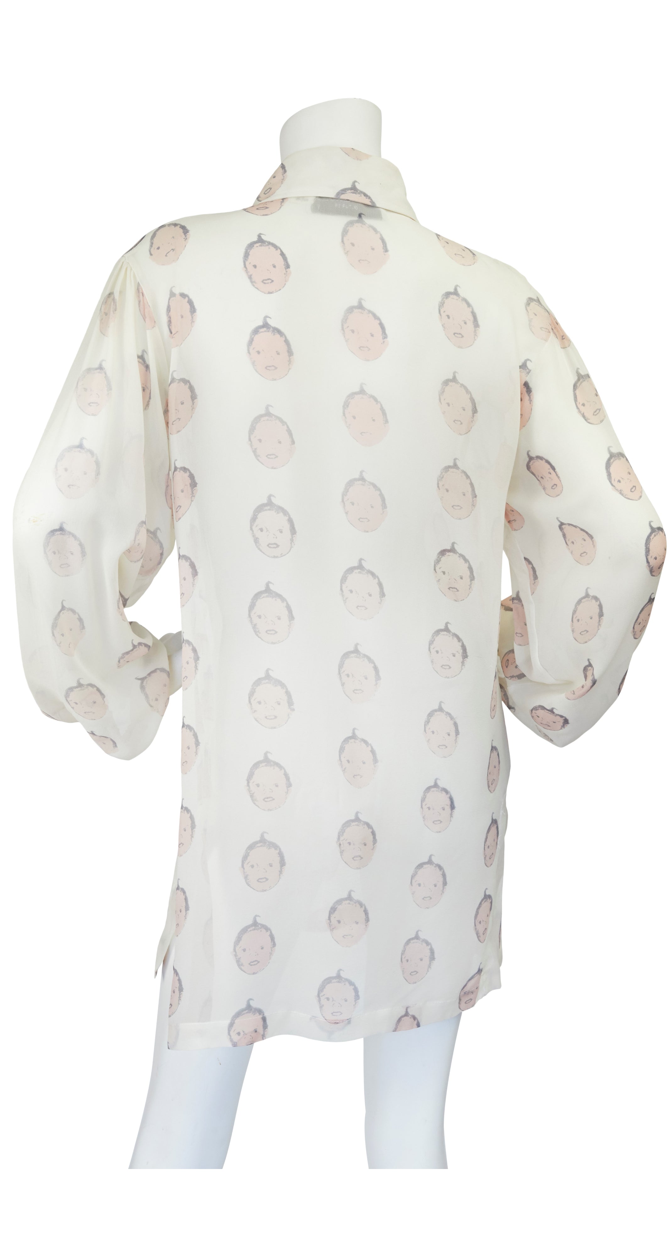 1995 Documented Baby Novelty Print Silk Chiffon Blouse