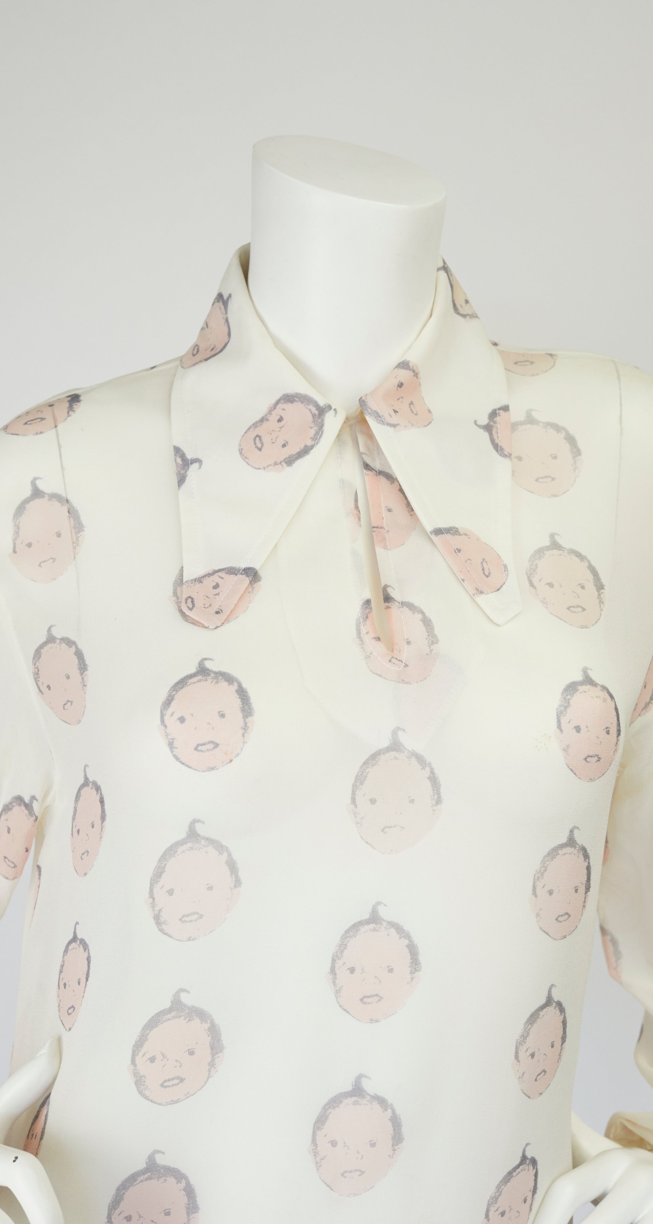 1995 Documented Baby Novelty Print Silk Chiffon Blouse