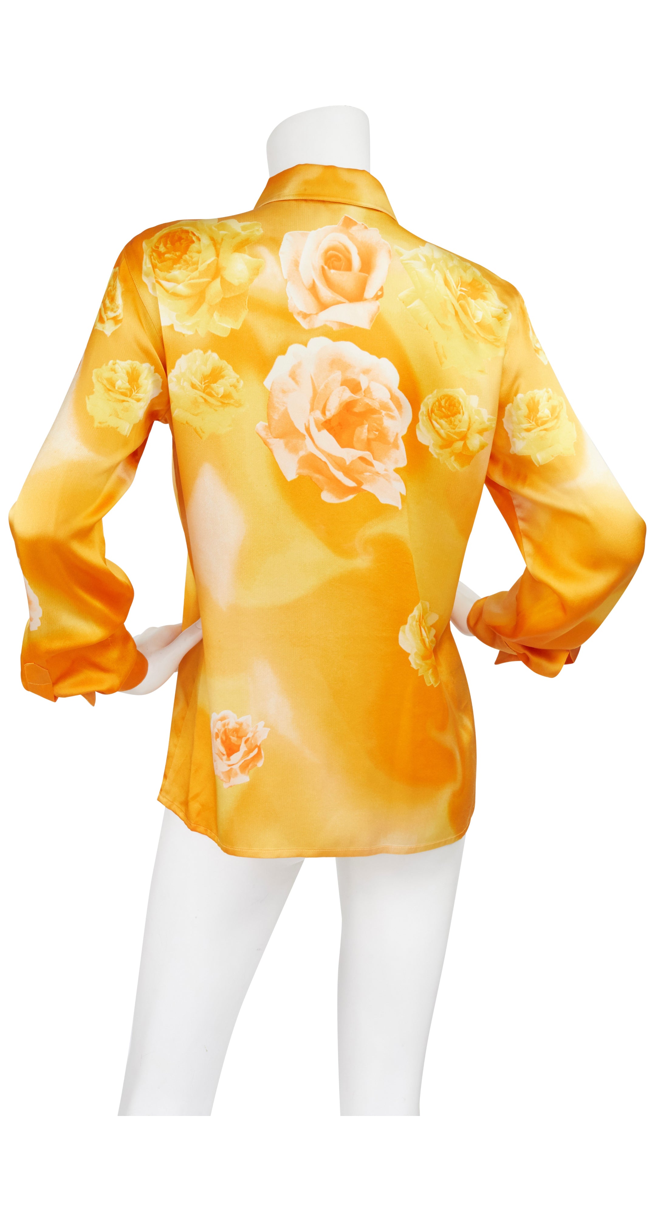 1990s Rose Photoprint Silk Collared Blouse