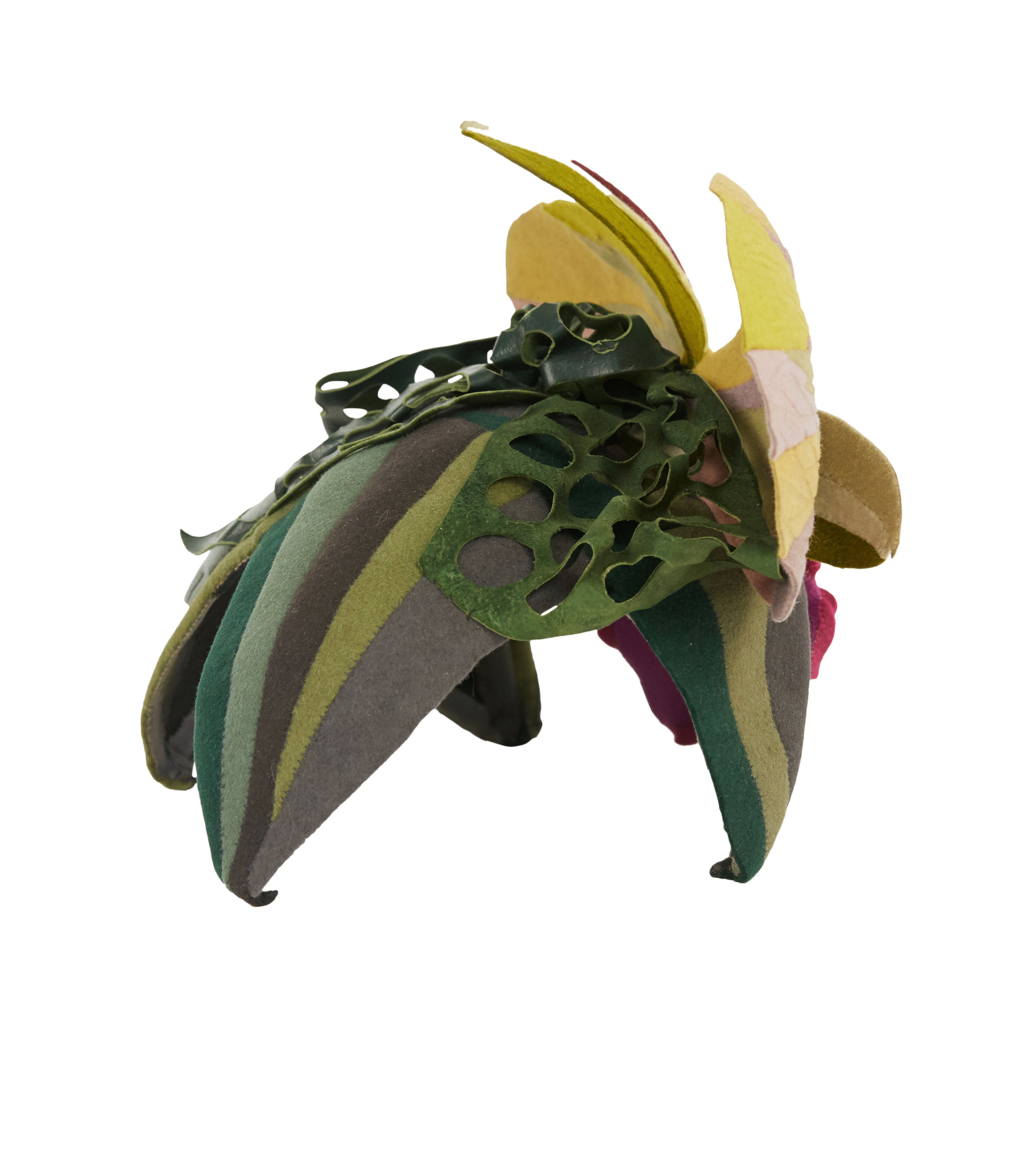 1940s Surrealist Wool & Leather Orchid Fascinator